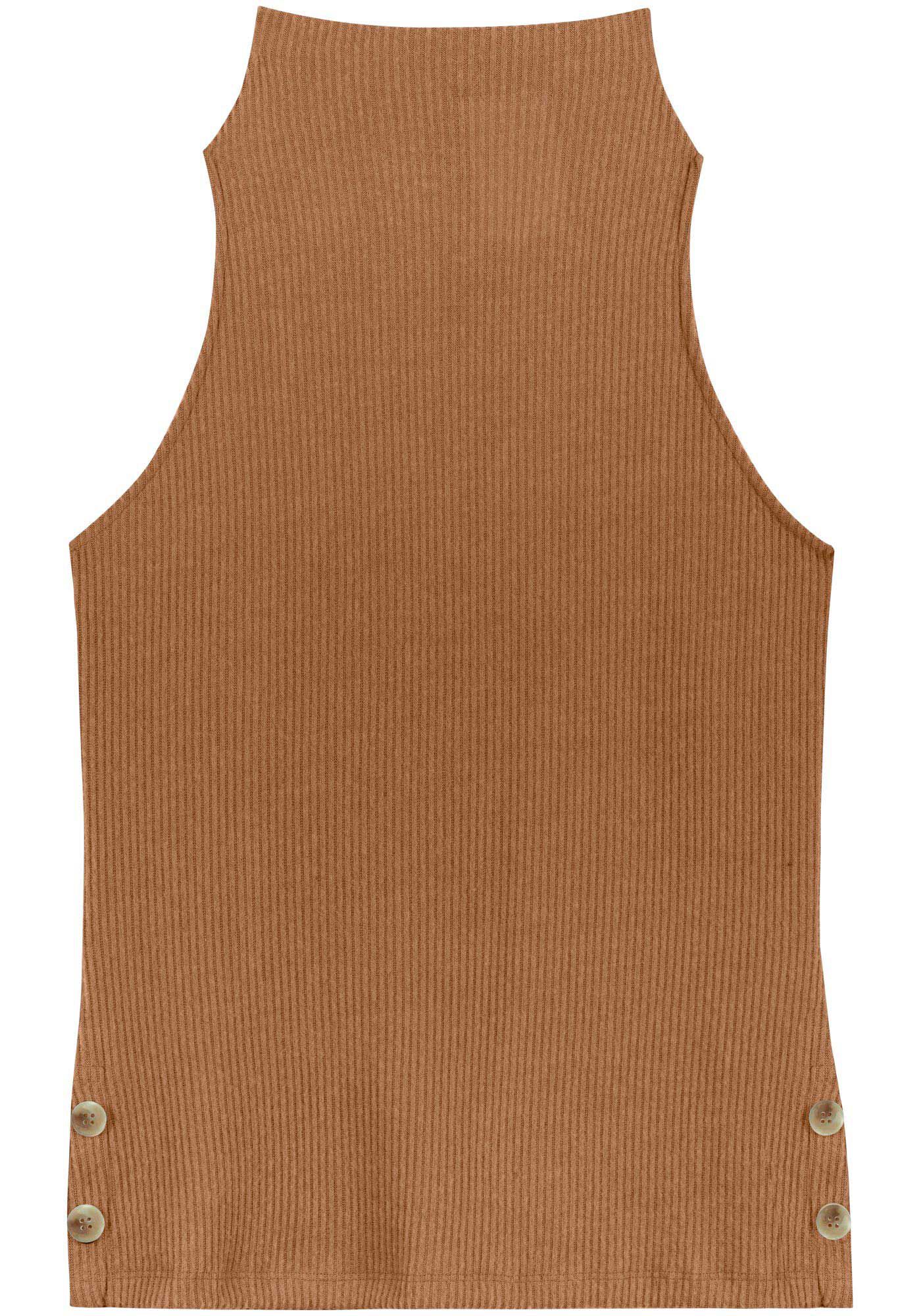Blusa Sem Mangas Em Malha Canelada Com Gola Alta, , large.