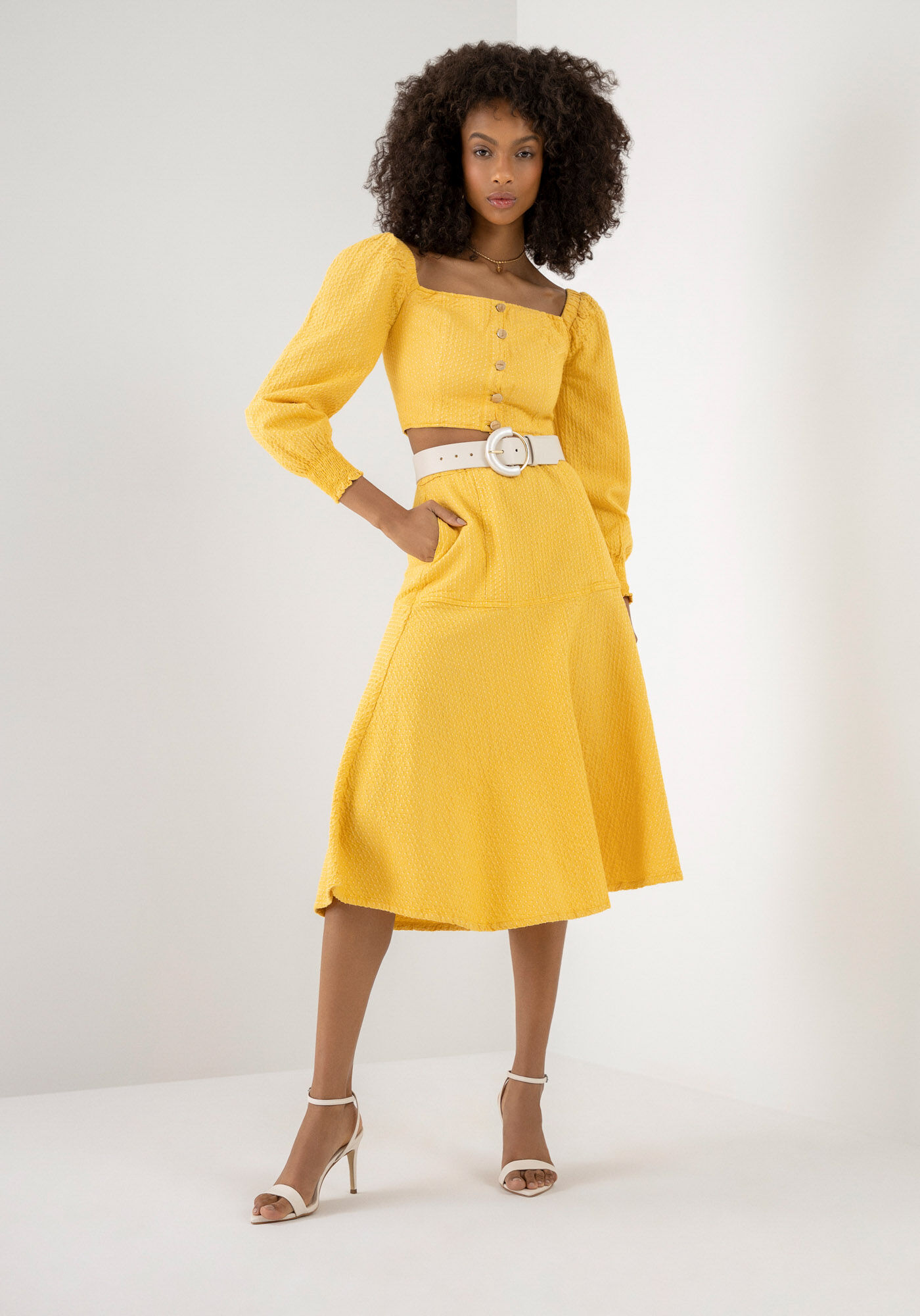 Saia Midi Evas&ecirc; Sustent&aacute;vel com Textura, , large.