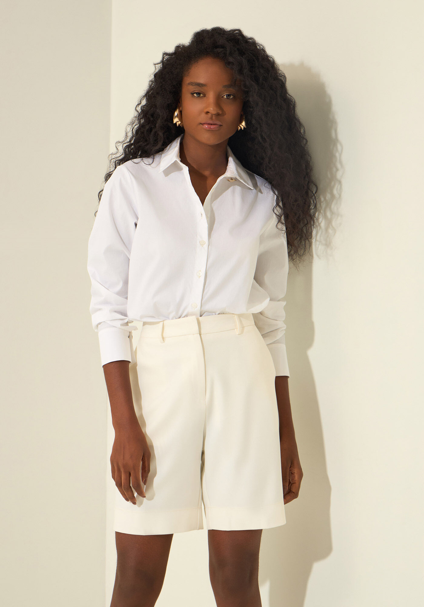 Bermuda De Cintura Alta Com Bolsos, BRANCO OFF WHITE, large.