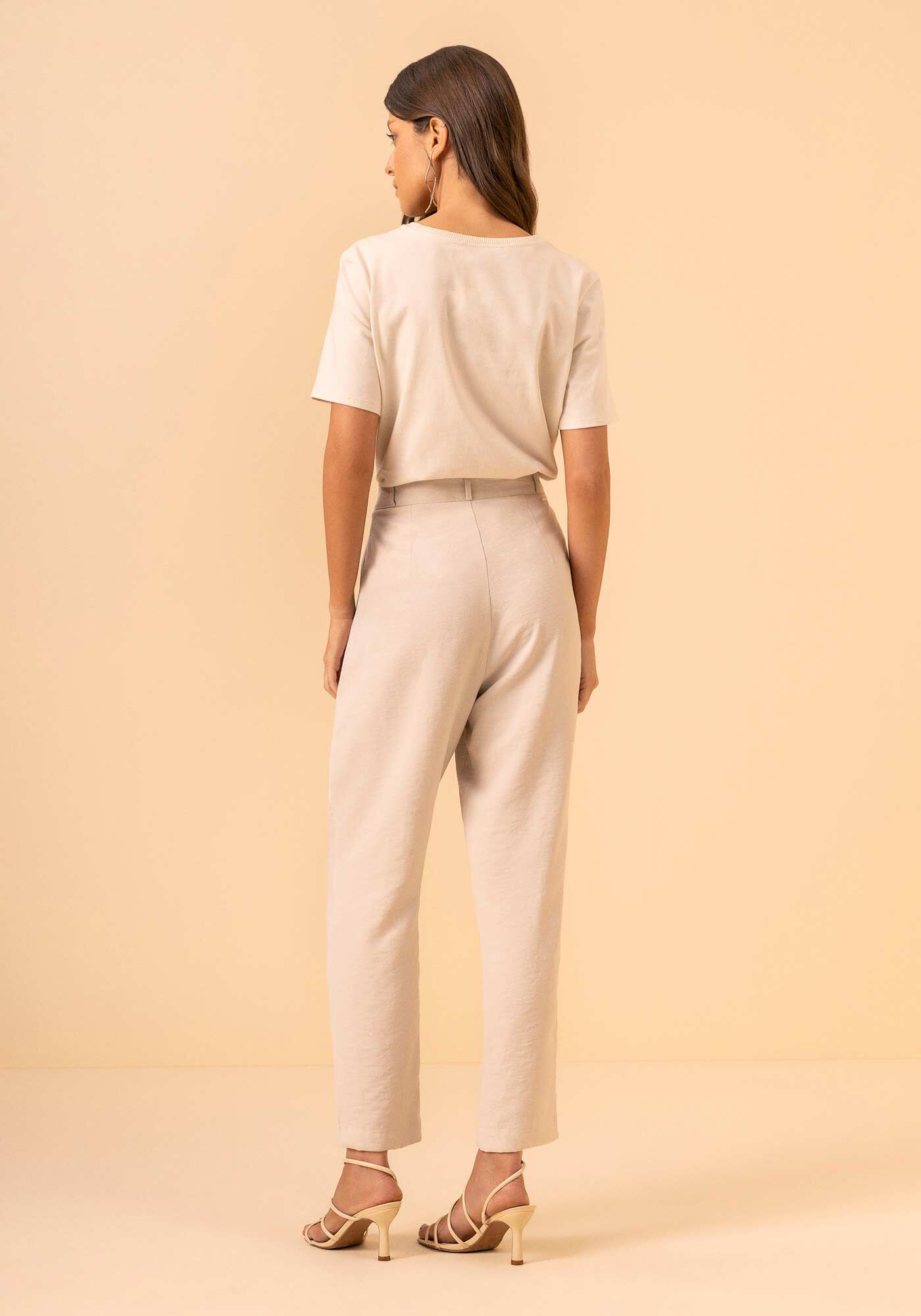 Blusa T-shirt De Mangas Curtas Em Malha Penteada, BEGE ALHAMBRA, large.