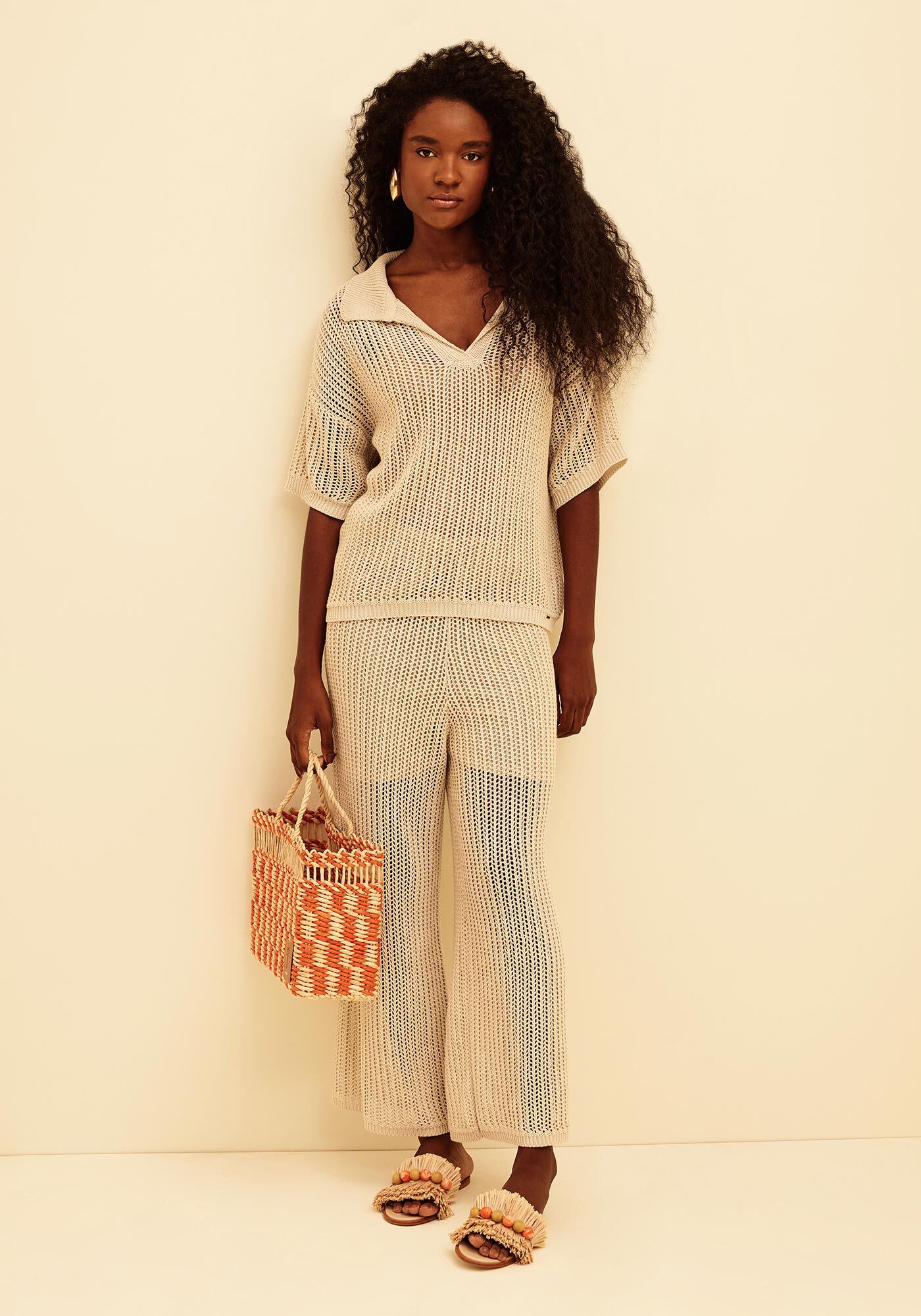 Cal&ccedil;a Reta De Cintura Alta Em Malha Tric&ocirc;, BEGE ALHAMBRA, large.