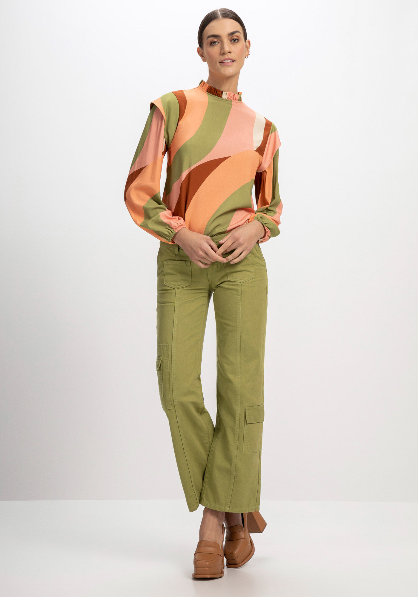 Blusa Manga Longa com Recorte Ombros, ARCO IRIS, large.