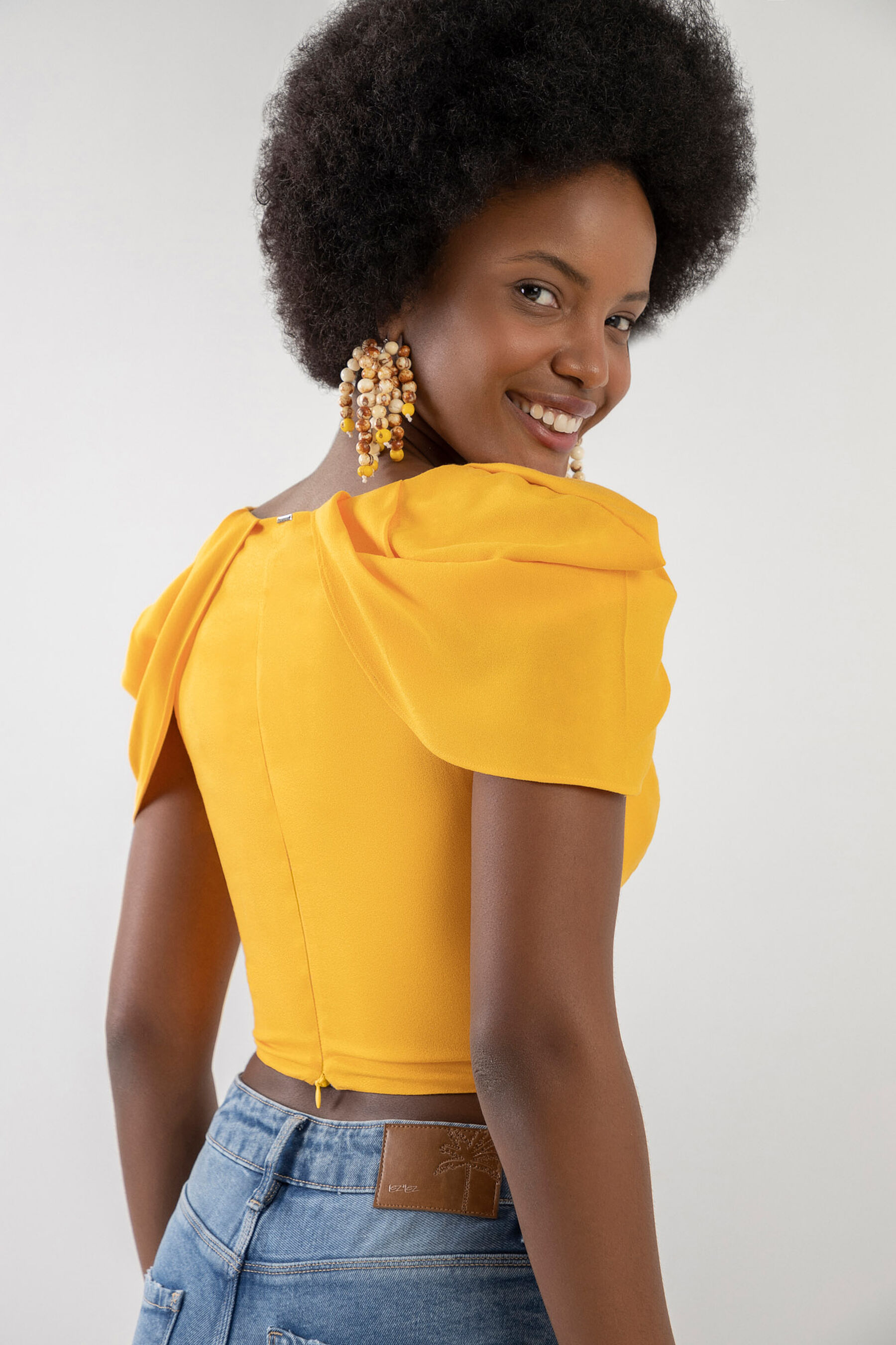 Blusa Cropped em Crepe com Pregas Mangas, . Blusa Cropped em Crepe com Pregas Mangas, , large.