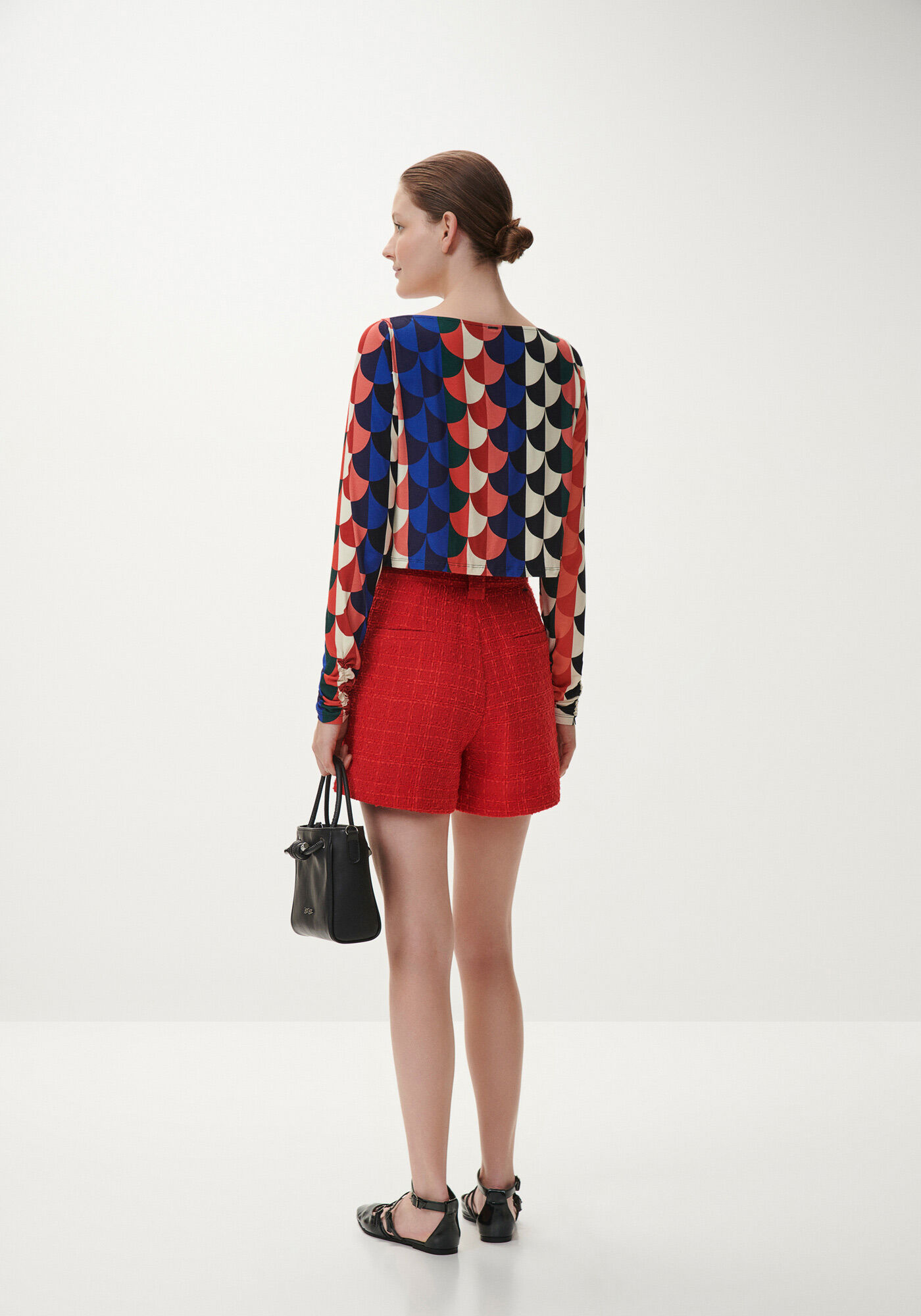 Blusa Manga Longa Cropped Estampada com Franzido, , large.