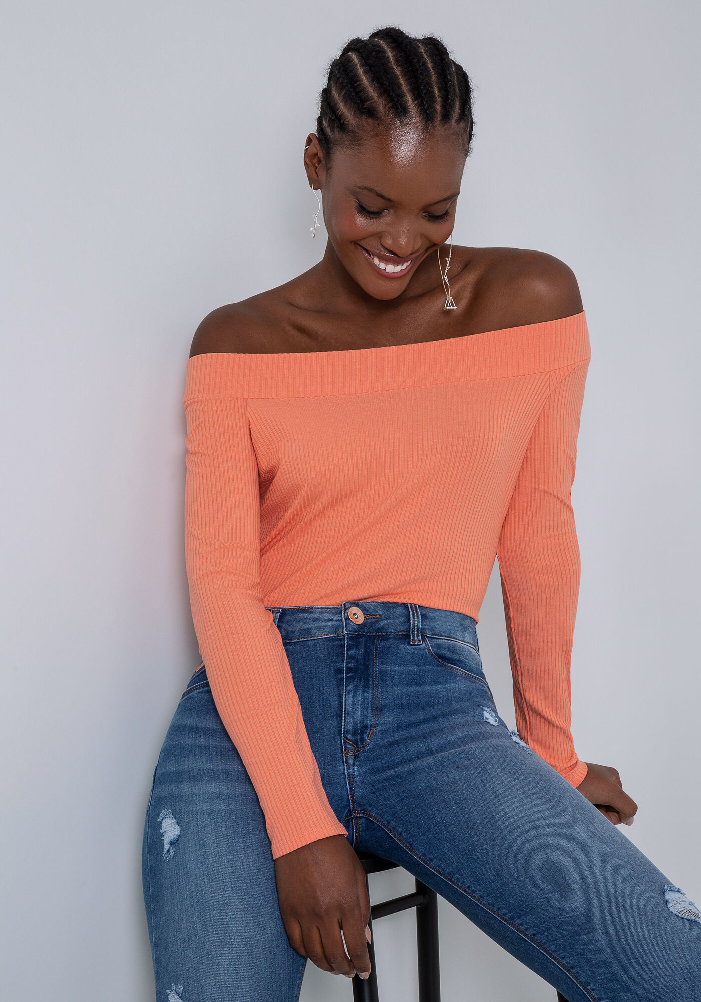 Blusa Manga Longa em Malha Ombro a Ombro, , large.