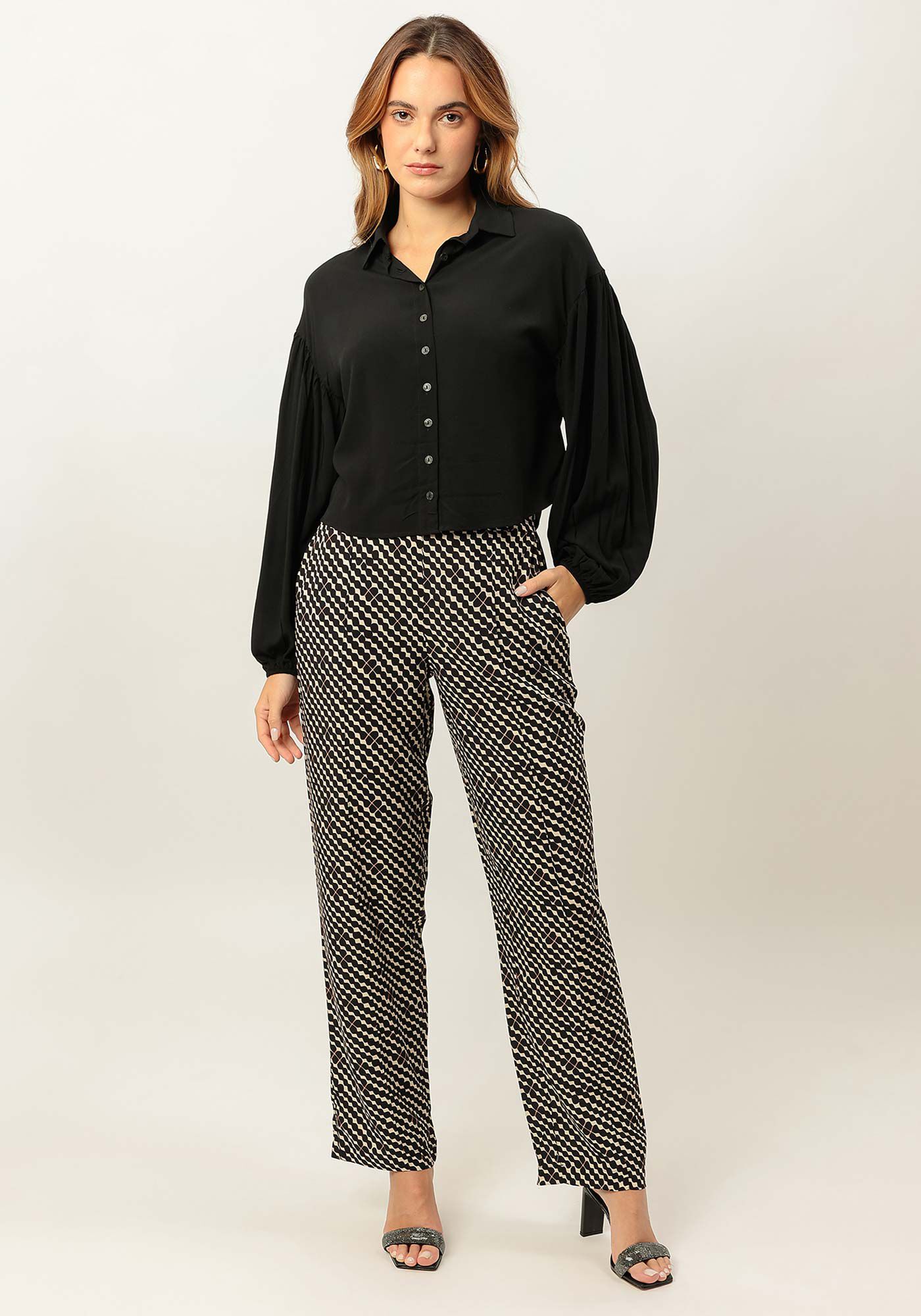 Camisa em Viscose com Manga Longa Bufante, , large.