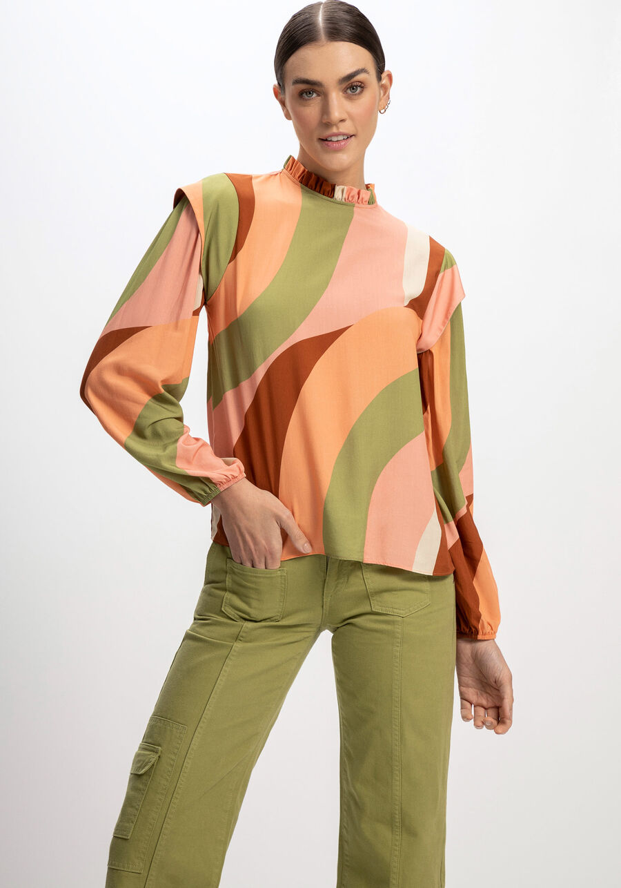 Blusa Manga Longa com Recorte Ombros, ARCO IRIS. Blusa Manga Longa com Recorte Ombros, ARCO IRIS, large.
