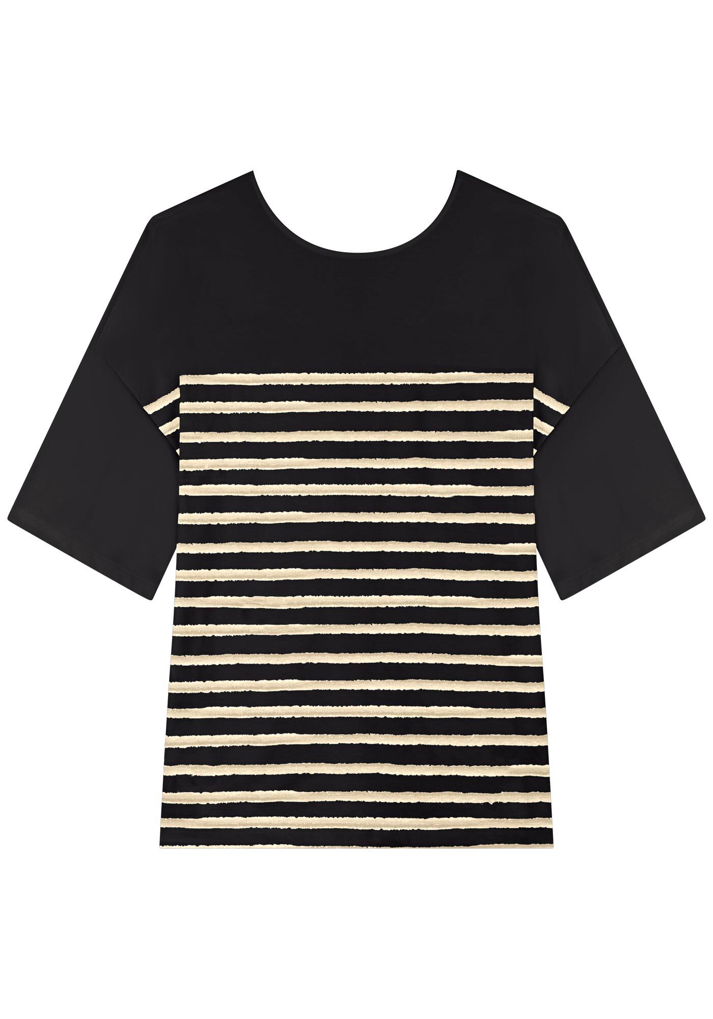 Blusa Alongada De Mangas 3/4 Com Estampa, PRETO, large.