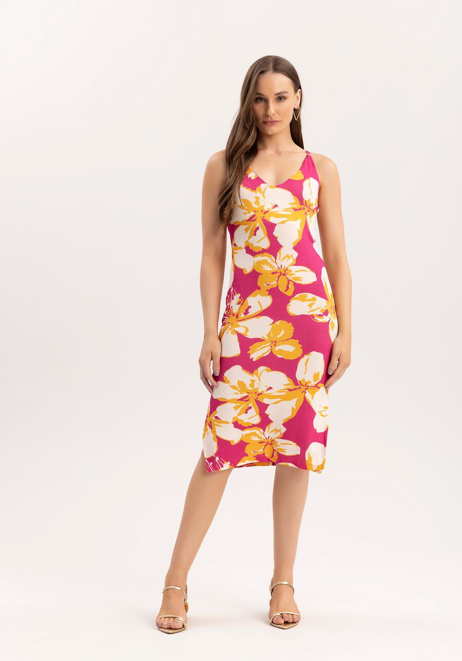 Vestido Midi Estampado com Decote V, . Vestido Midi Estampado com Decote V, , large.