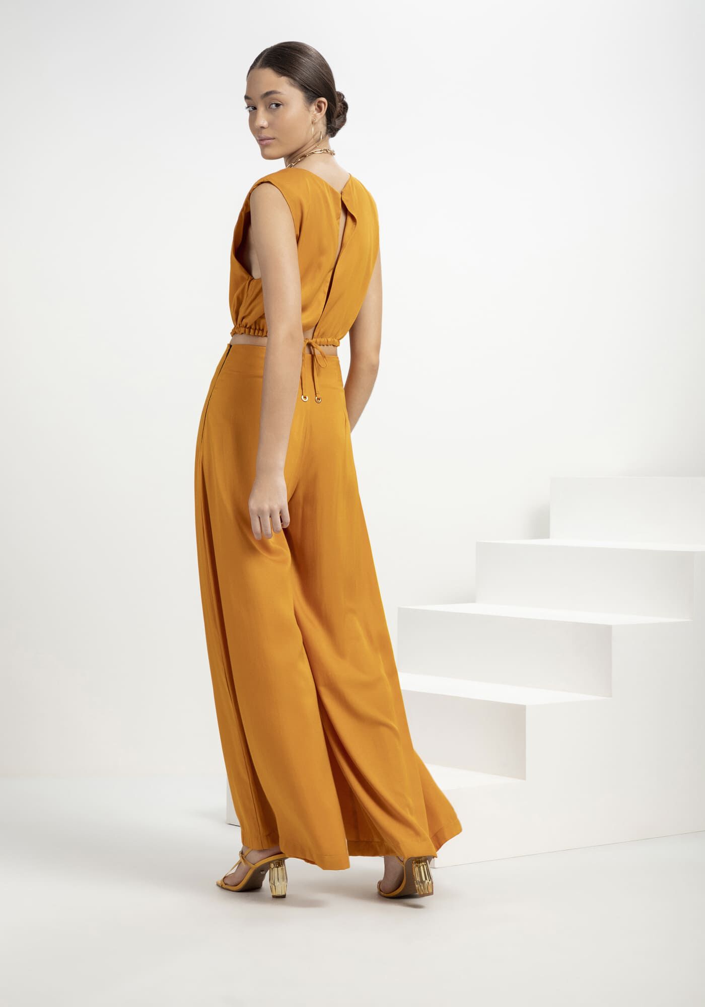 Cal&ccedil;a Pantalona Cintura Alta com Pregas, , large.