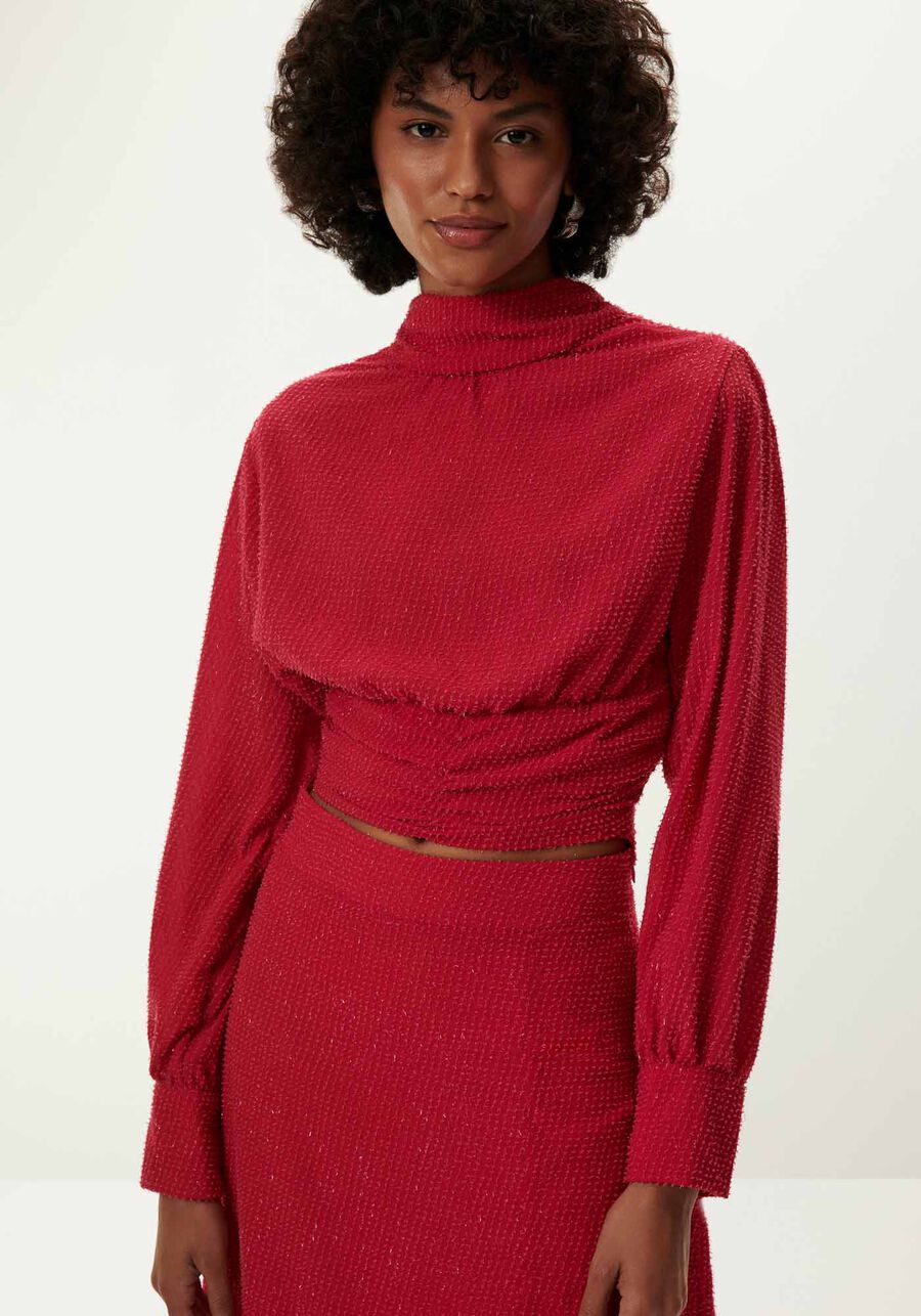 Blusa Manga Longa com Gola Alta e Brilho, ROSA CARACAS. Blusa Manga Longa com Gola Alta e Brilho, ROSA CARACAS, large.