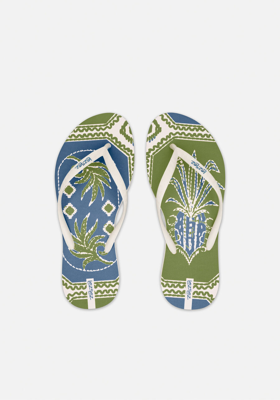 Chinelo Com Tiras Finas Estampado, MAXI GRAVURA AZUL. Chinelo Com Tiras Finas Estampado, MAXI GRAVURA AZUL, large.