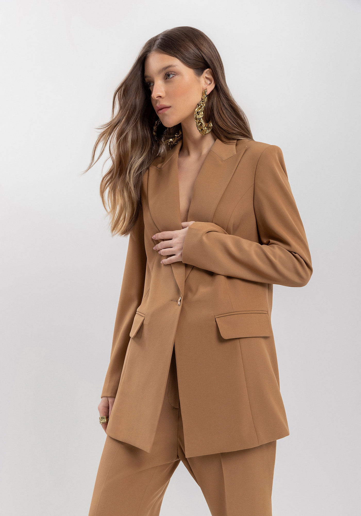 Blazer Alongado Em Alfaiataria Com Lapelas Frontais, MARROM ESPERADO, large.