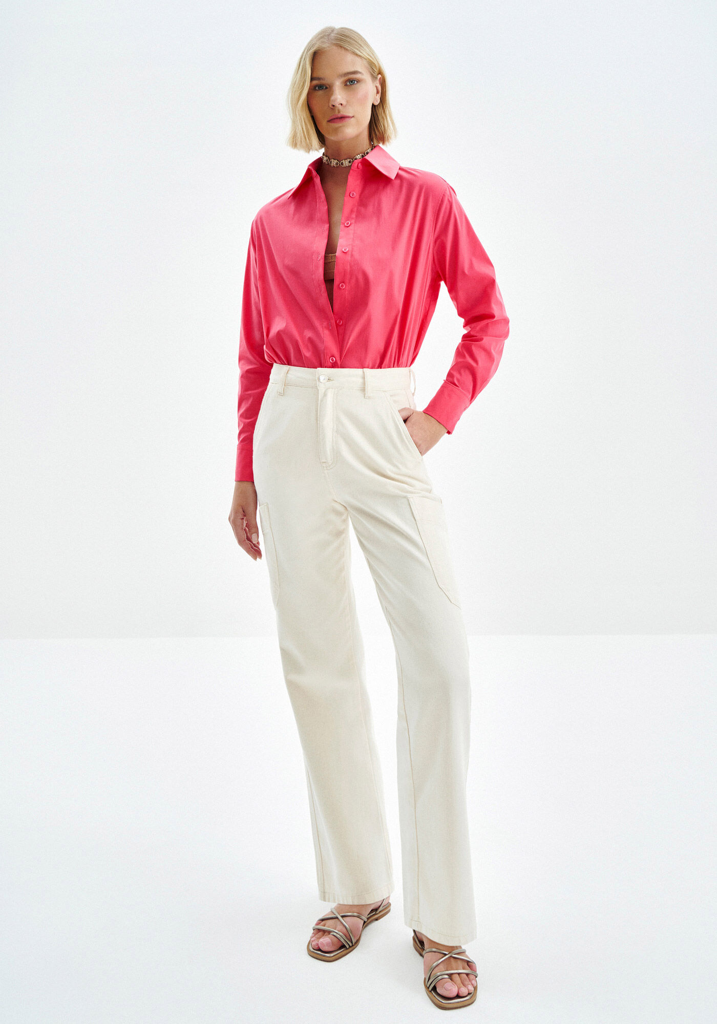 Cal&ccedil;a Sarja Reta Off-White com Bolso Cargo, OFF WHITE, large.