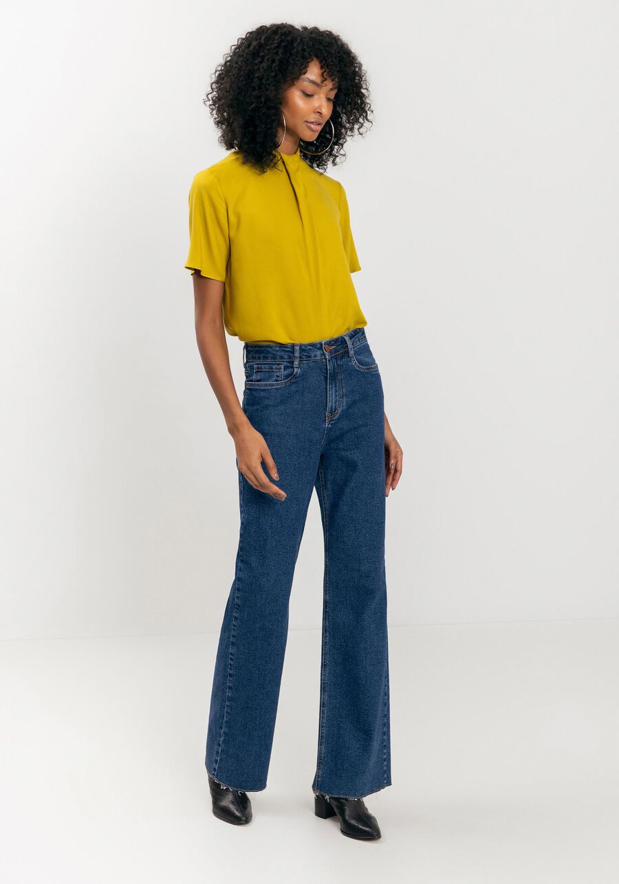 Calça Jeans Wide Leg Comfort Com Cintura Alta E Elastano, . Calça Jeans Wide Leg Comfort Com Cintura Alta E Elastano, , large.