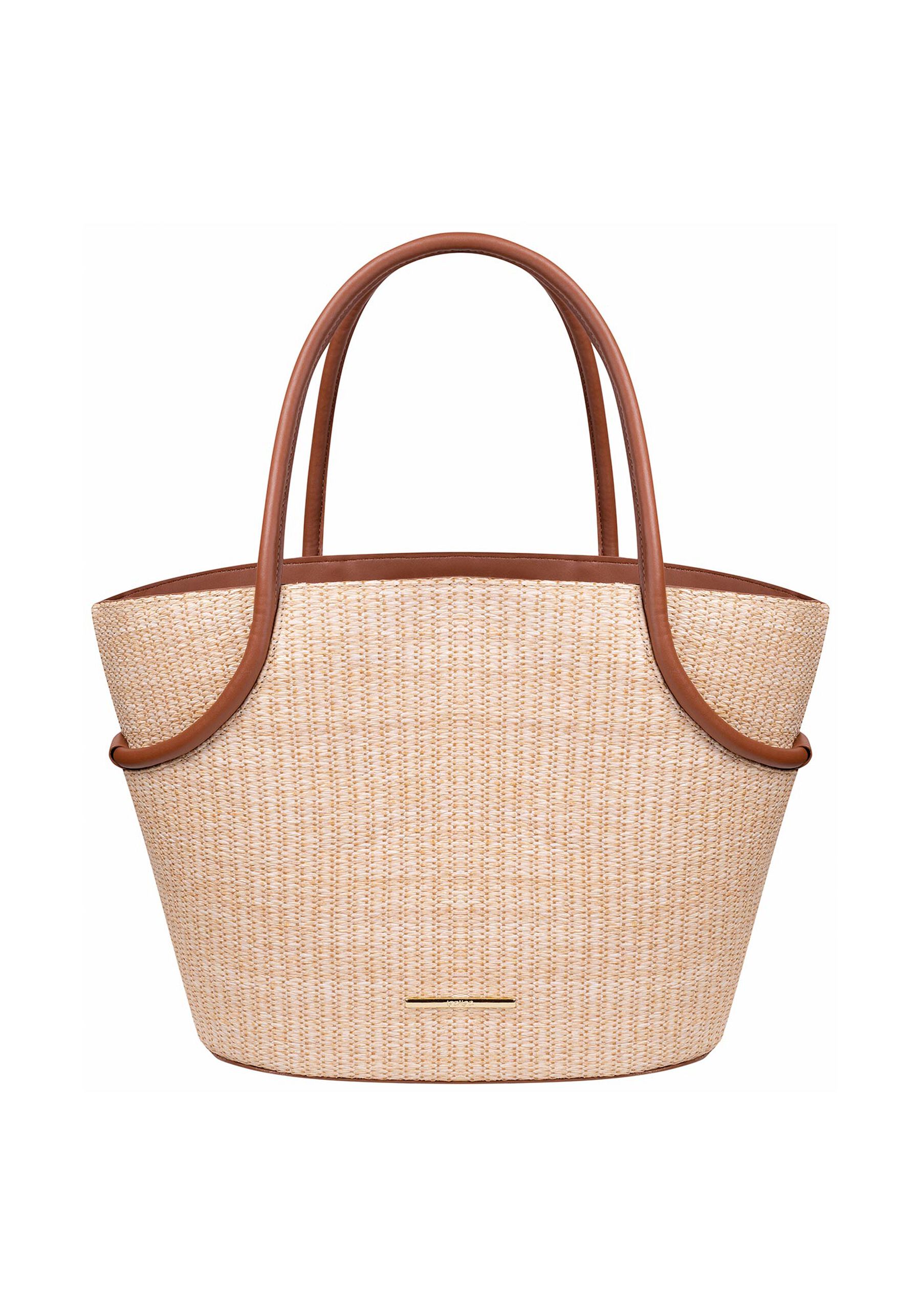 Bolsa Tote Grande em Ráfia com Detalhe Alça, CARAMELO. Bolsa Tote Grande em Ráfia com Detalhe Alça, CARAMELO, large.