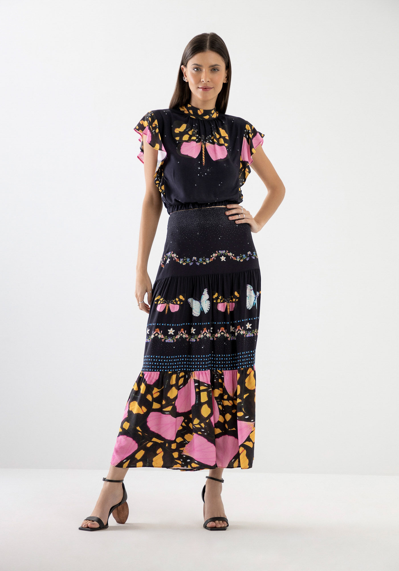 Saia Midi Evas&ecirc; em Viscose com Estampa Frut&aacute;rio, , large.