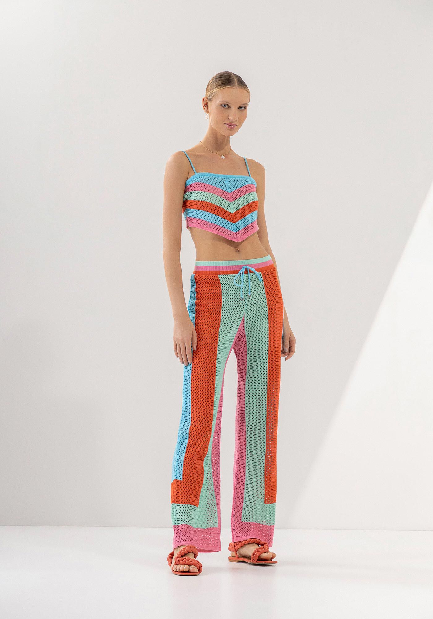 Cal&ccedil;a Reta em Tric&ocirc; Color com Cintura Alta, AZUL PRUNA, large.