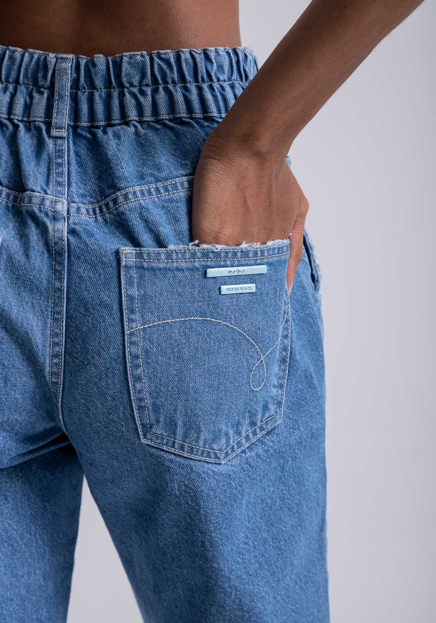 Cal&ccedil;a Jeans Jogging com Pespontos, JEANS, large.