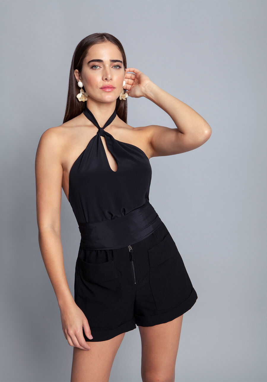 Blusa Tecido Poly Marocain, PRETO. Blusa Tecido Poly Marocain, PRETO, large.