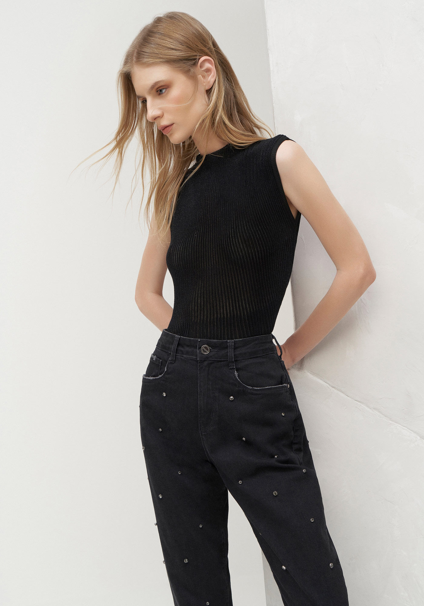 Regata em Tric&ocirc; Lurex com Gola, , large.