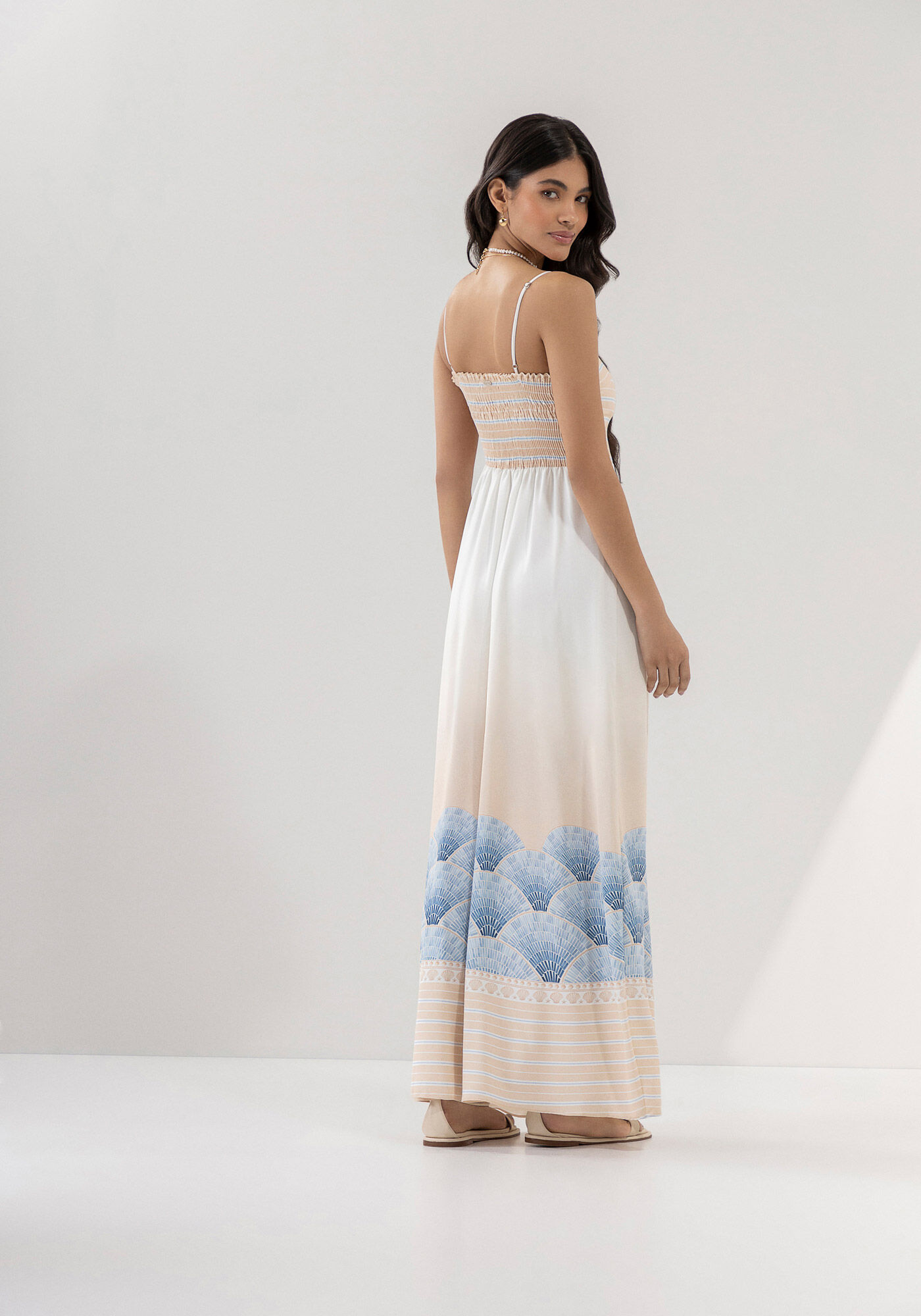 Vestido Longo com Al&ccedil;as Estampado Evas&ecirc;, , large.