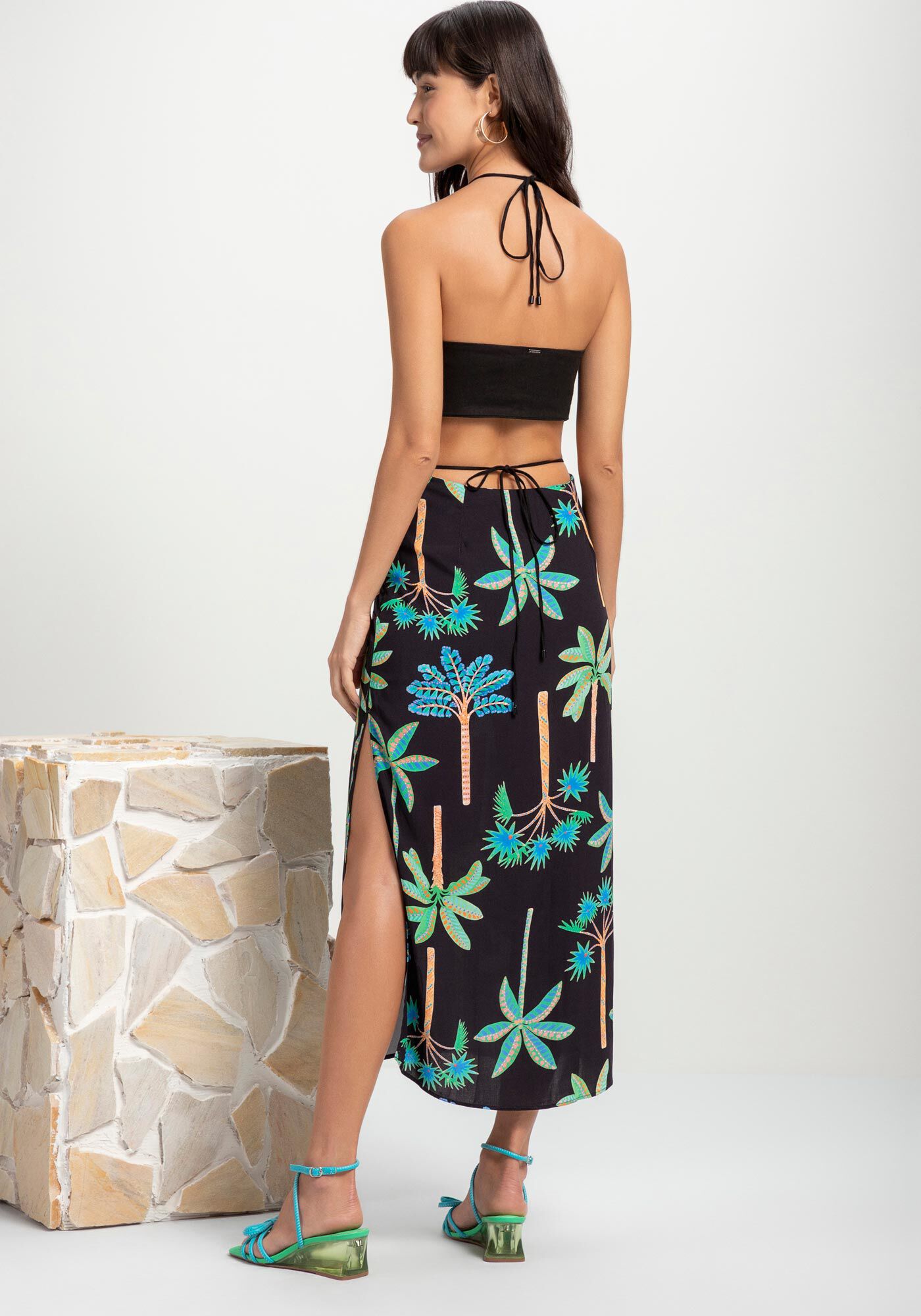 Vestido Midi Frente &Uacute;nica em Linho com Recortes, , large.