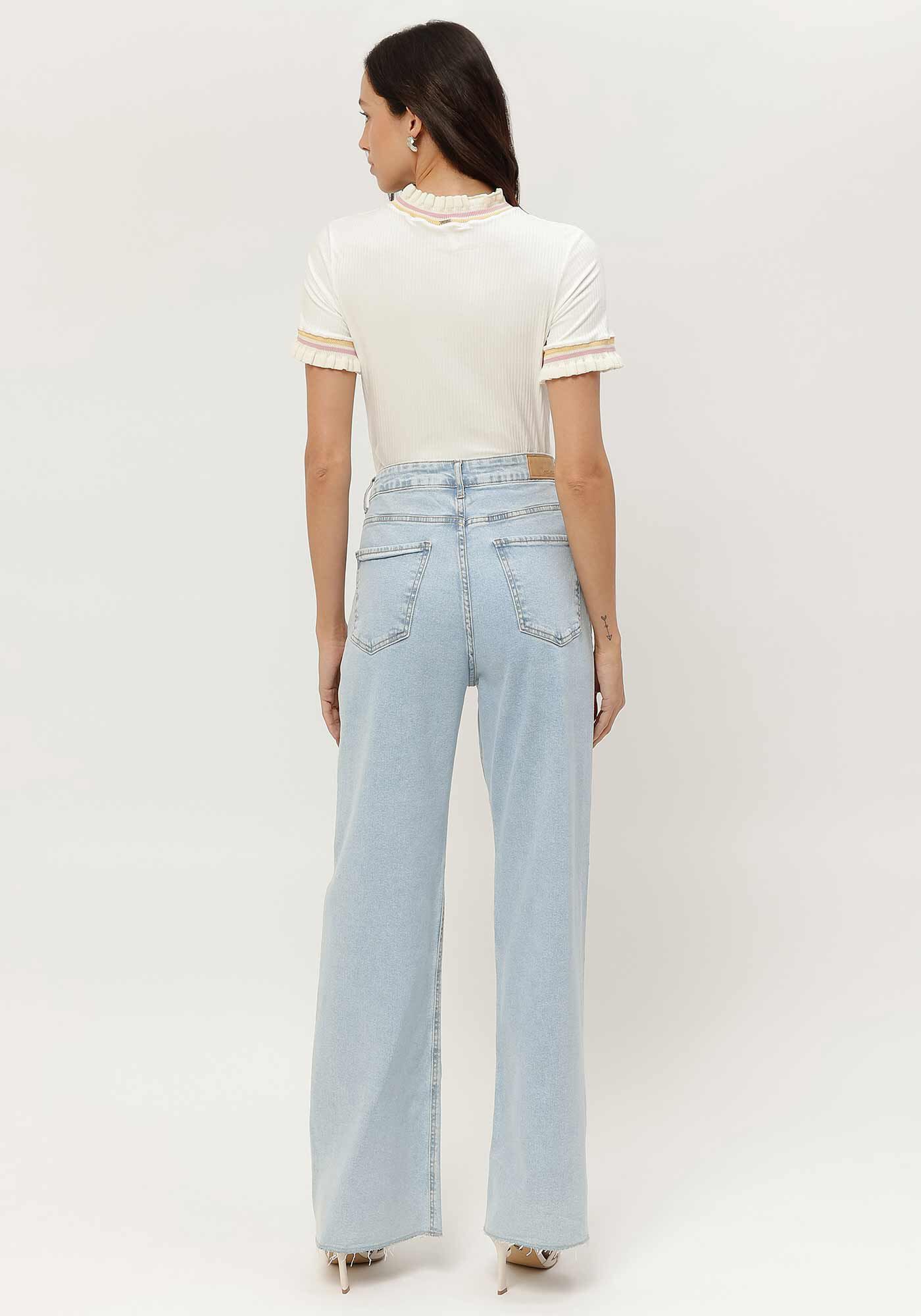 Cal&ccedil;a Jeans Wide Leg Super Alta com Elastano, , large.