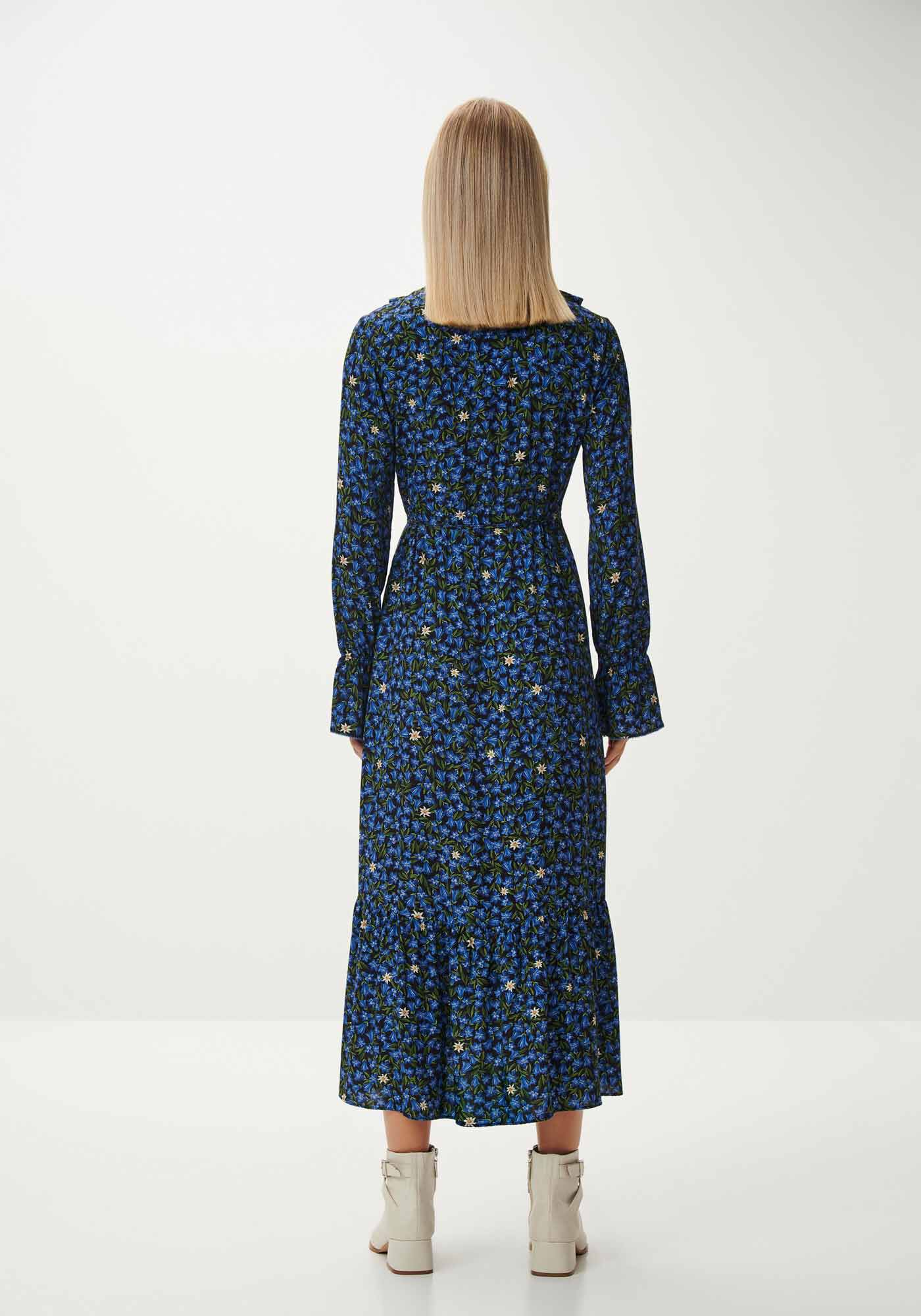 Vestido Midi Manga Longa Estampado Transpassado, , large.