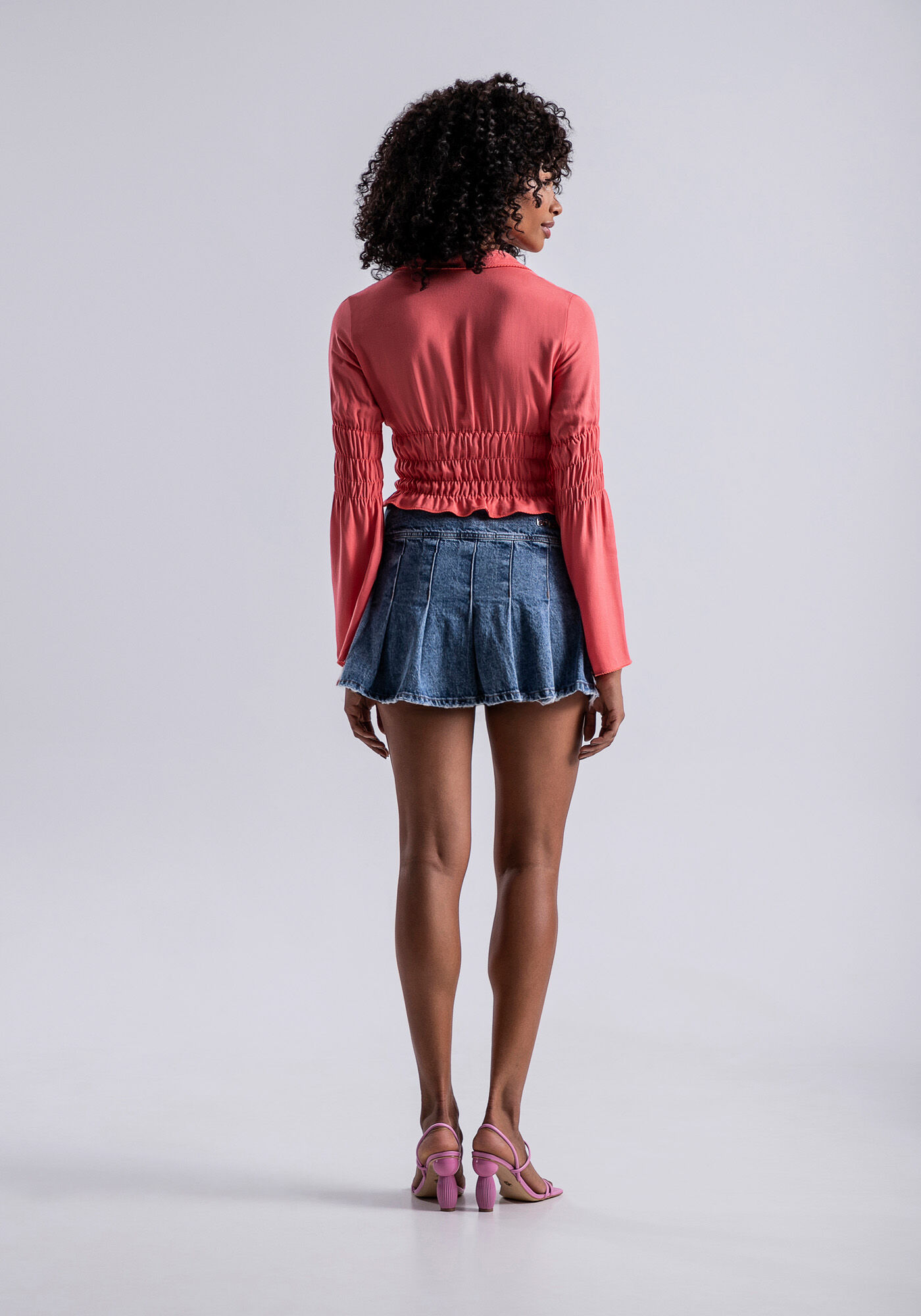 Blusa Manga Longa em Viscose com Franzidos, , large.