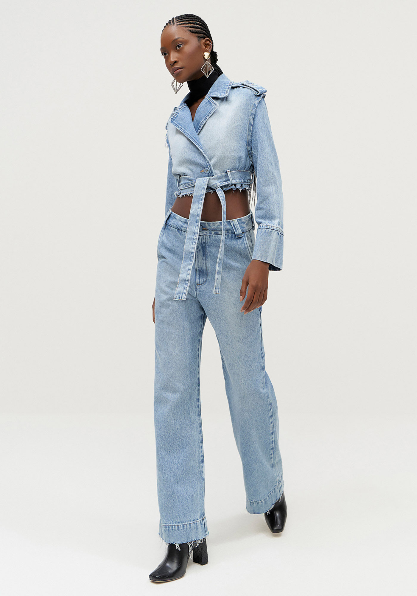 Blazer Jeans Cropped com Cinto, , large.