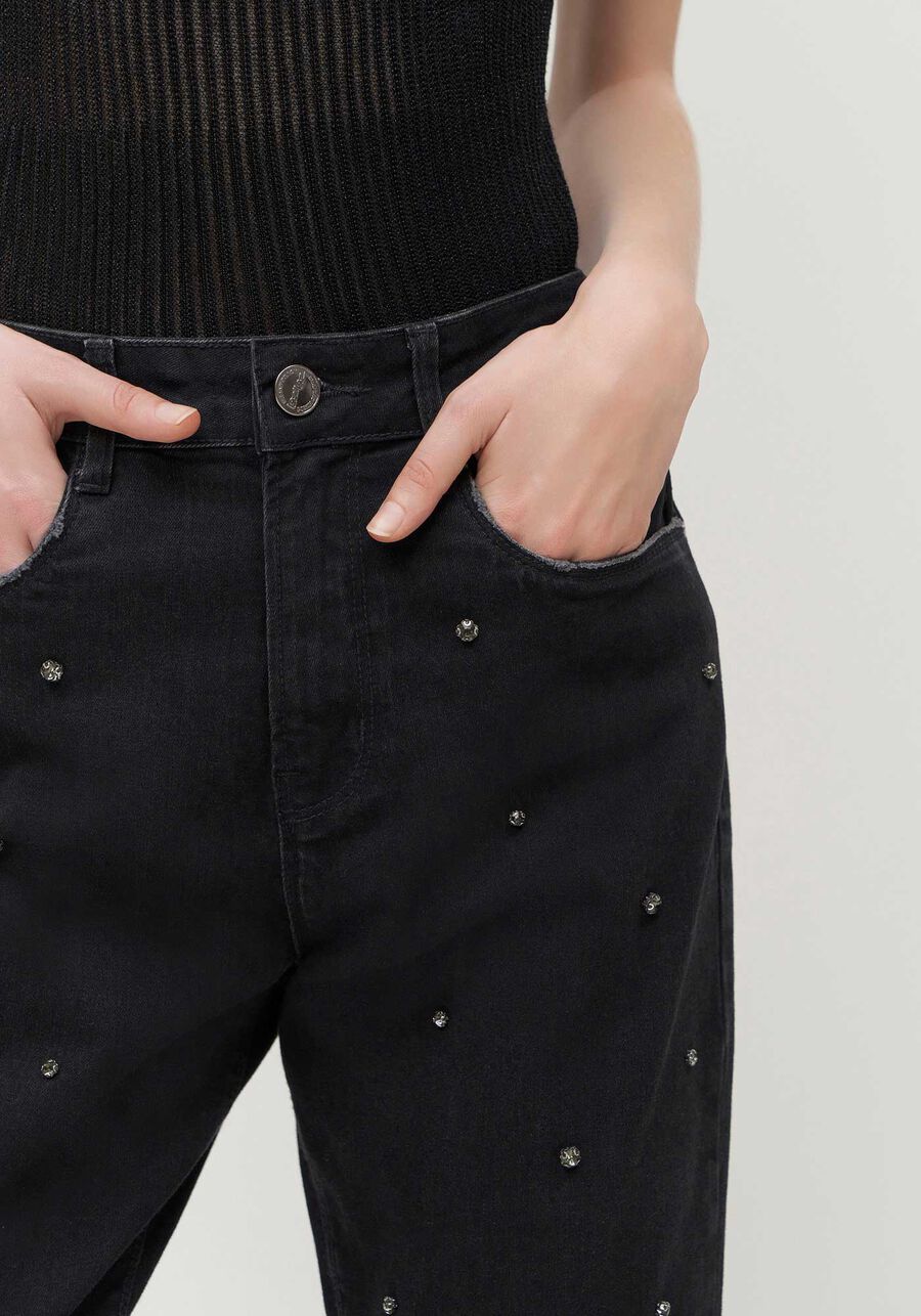 Calça Jeans Mom Cropped Comfort com Strass, . Calça Jeans Mom Cropped Comfort com Strass, , large.