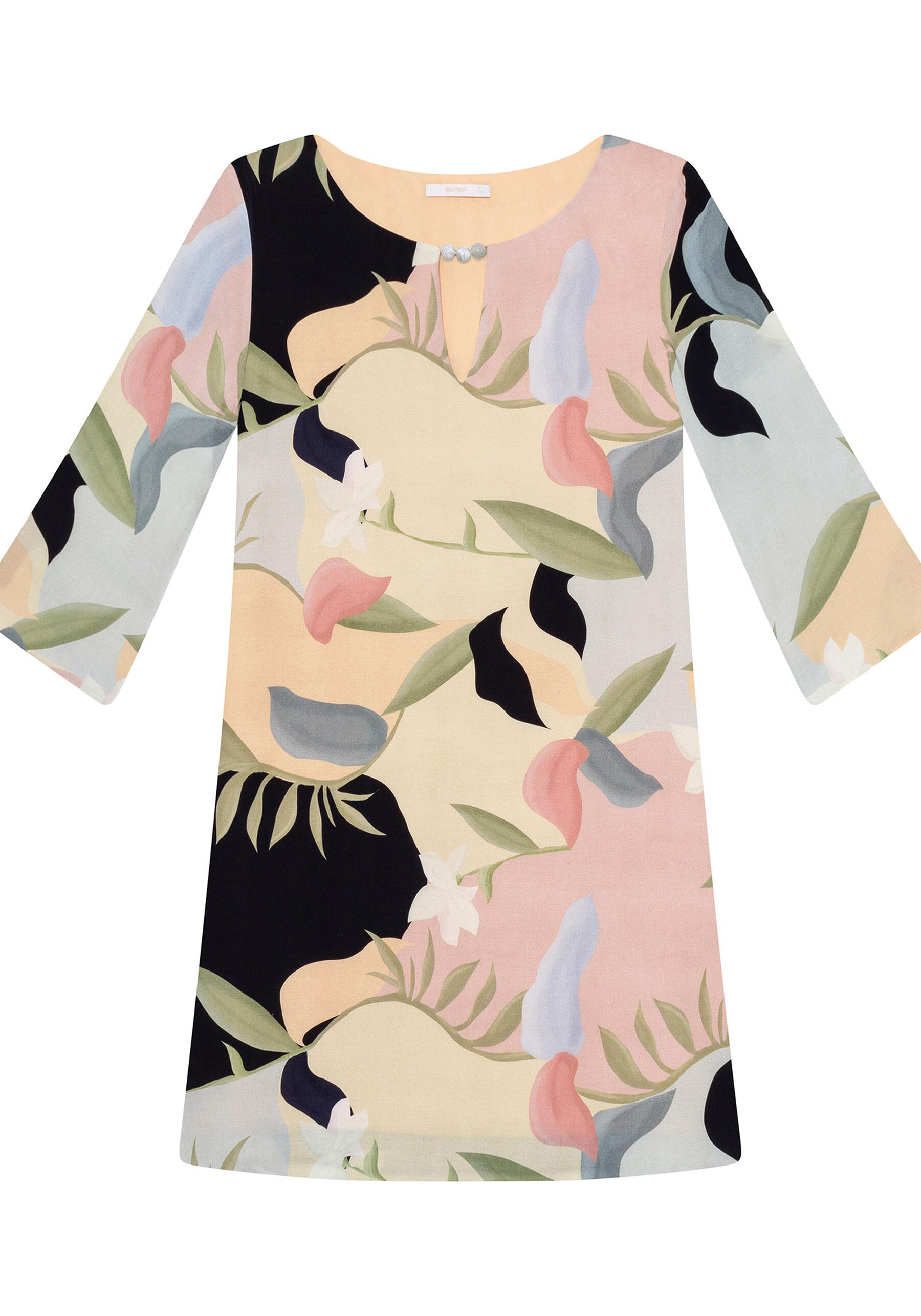 Vestido curto com mangas 3/4, . Vestido curto com mangas 3/4, , large.