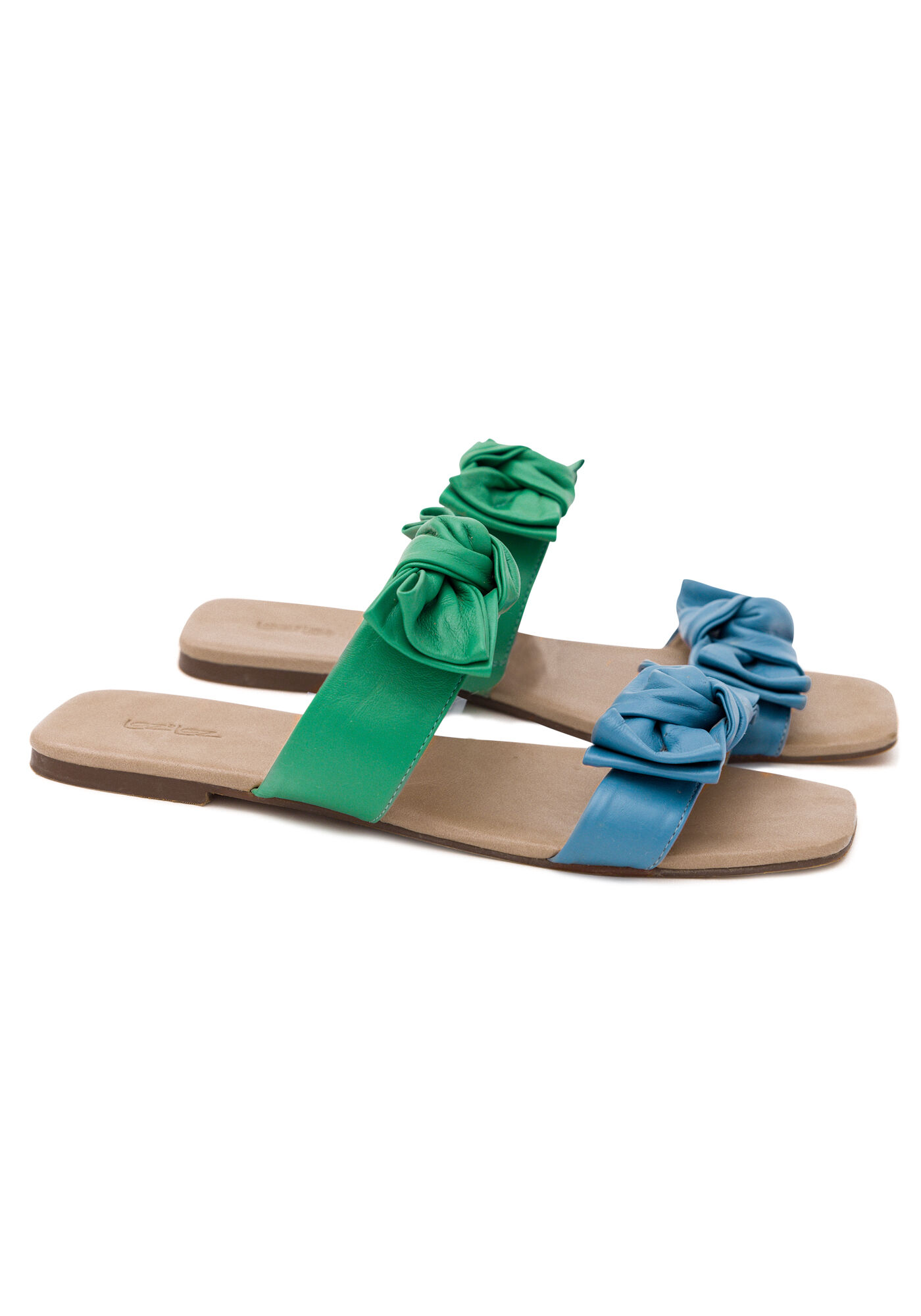 Rasteira Slide em Couro com La&ccedil;os, VERDE GLIMMER, large.