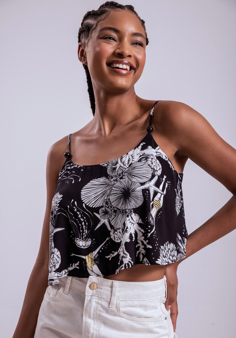 Blusa com Alças Cropped Estampada, . Blusa com Alças Cropped Estampada, , large.