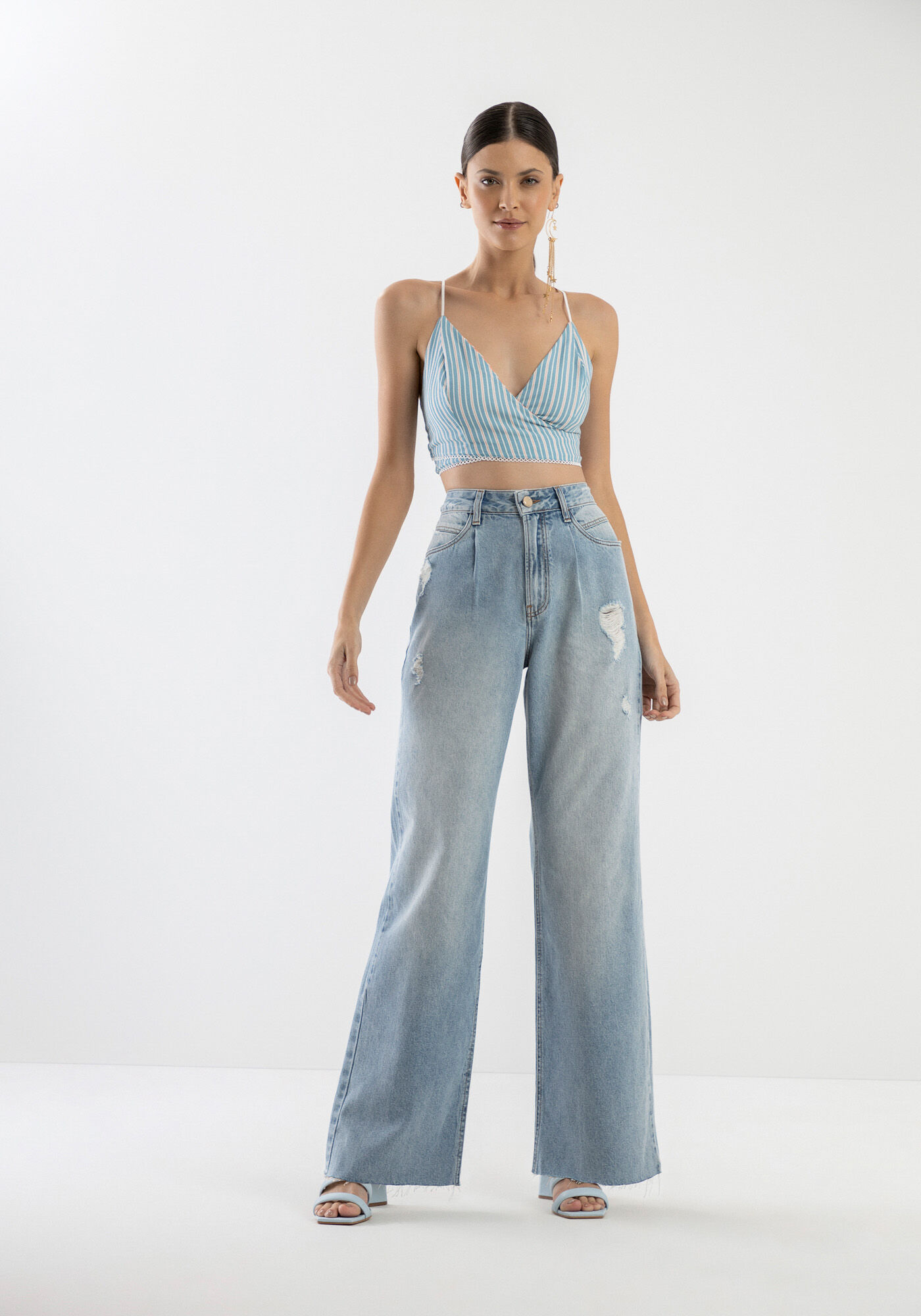 Cal&ccedil;a Jeans Wide Leg Destroyed com Pregas, , large.