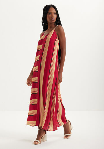 Vestido Chá Estampado De Alças Finas Em Viscose, STRIPES VERMELHO. Vestido Chá Estampado De Alças Finas Em Viscose, STRIPES VERMELHO, large.