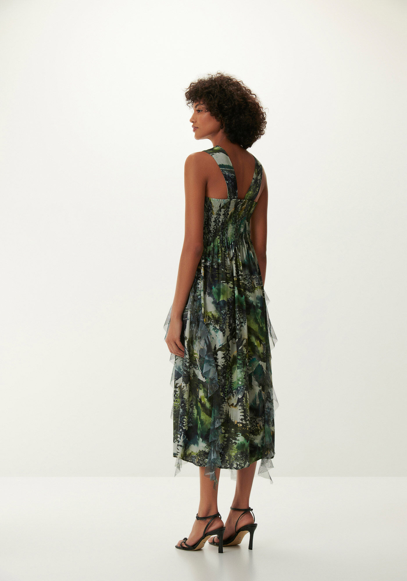 Vestido Midi Estampado em Viscose com Babado Tule, , large.