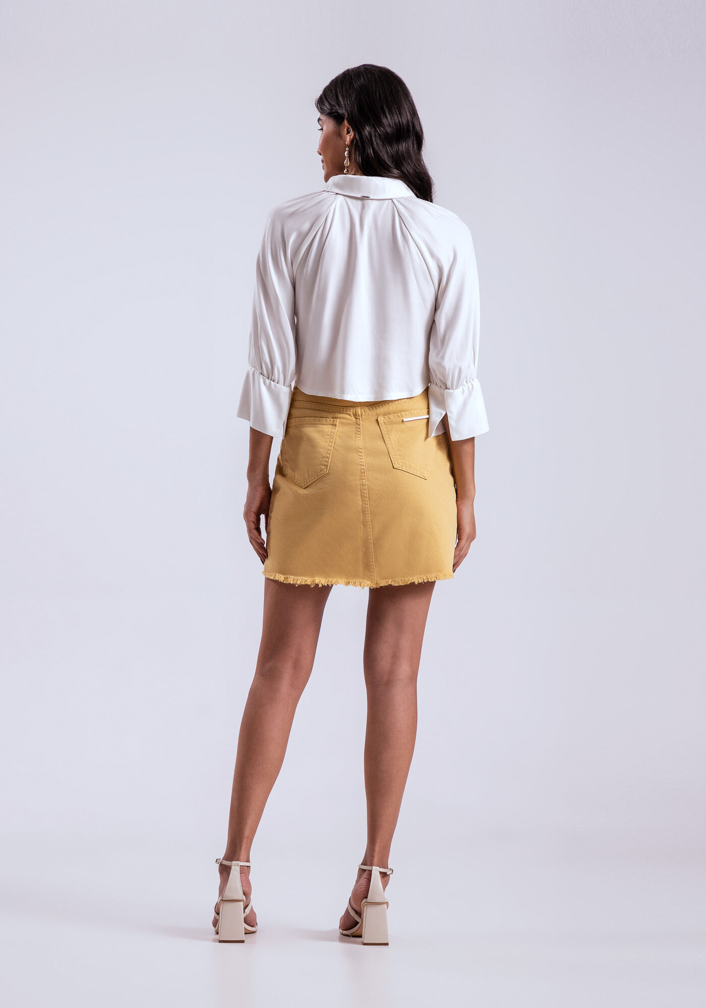 Saia Curta Sarja com Cintura Alta, , large.