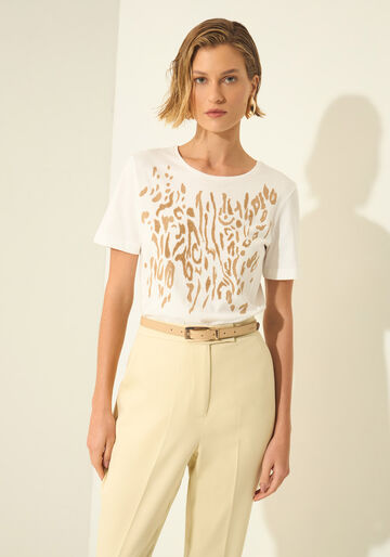 T- shirt Em Malha Penteada Com Estampa Localizada, BRANCO OFF WHITE. T- shirt Em Malha Penteada Com Estampa Localizada, BRANCO OFF WHITE, large.