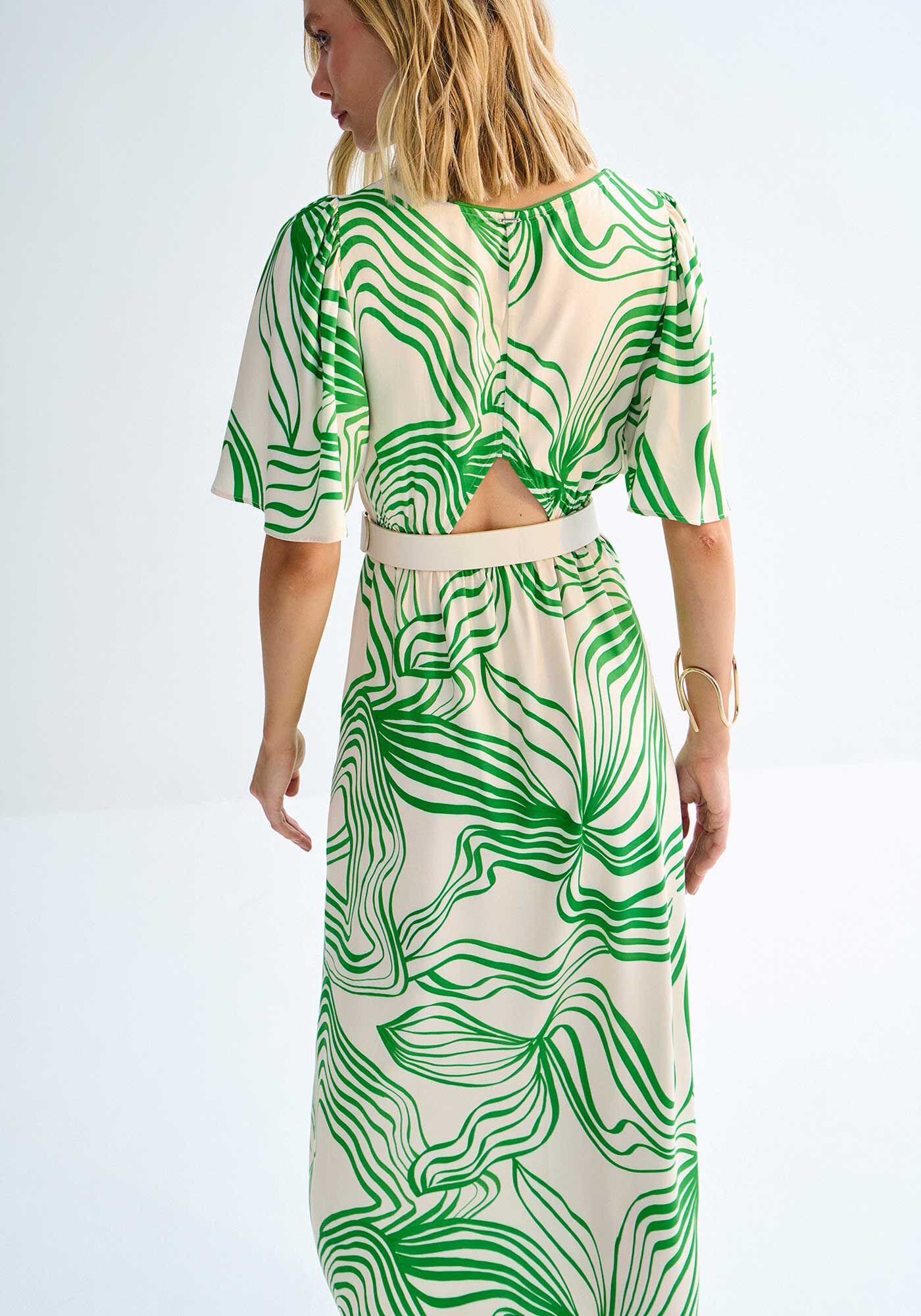 Vestido Midi Estampado com Fenda, , large.