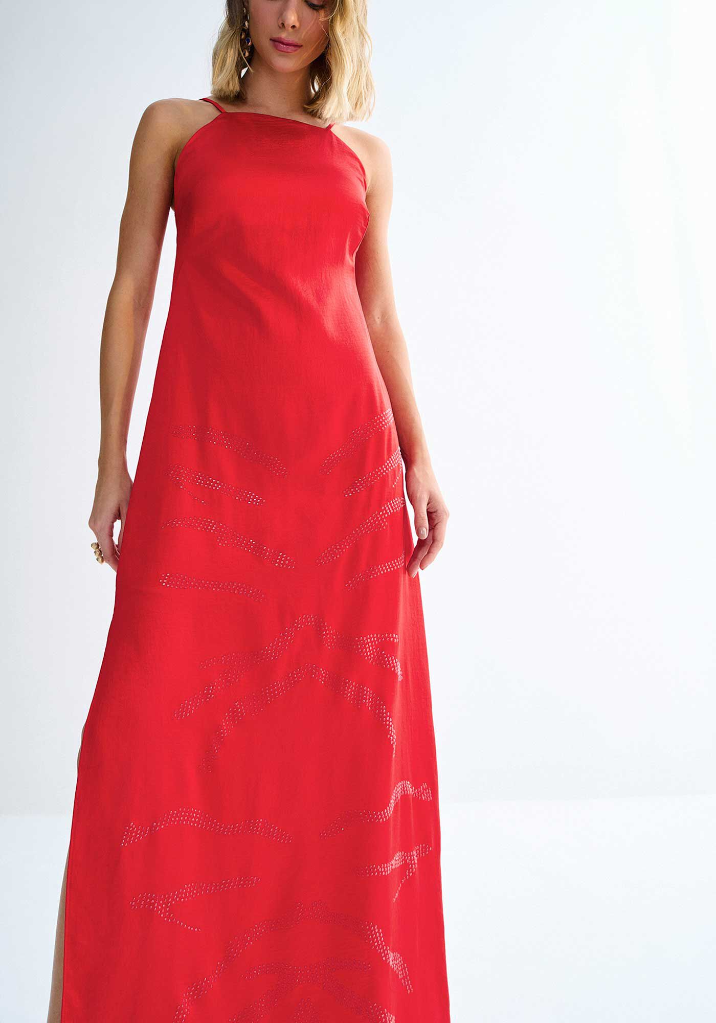 Vestido Longo Costas Cavadas com Strass, , large.