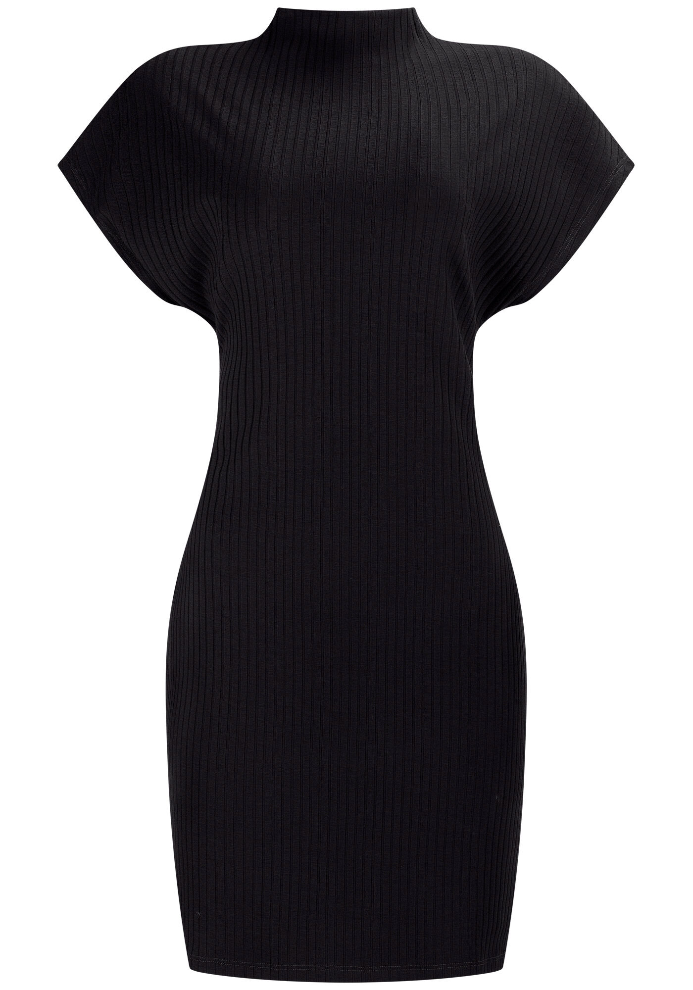 Vestido Curto Canelado com Gola Alta, , large.