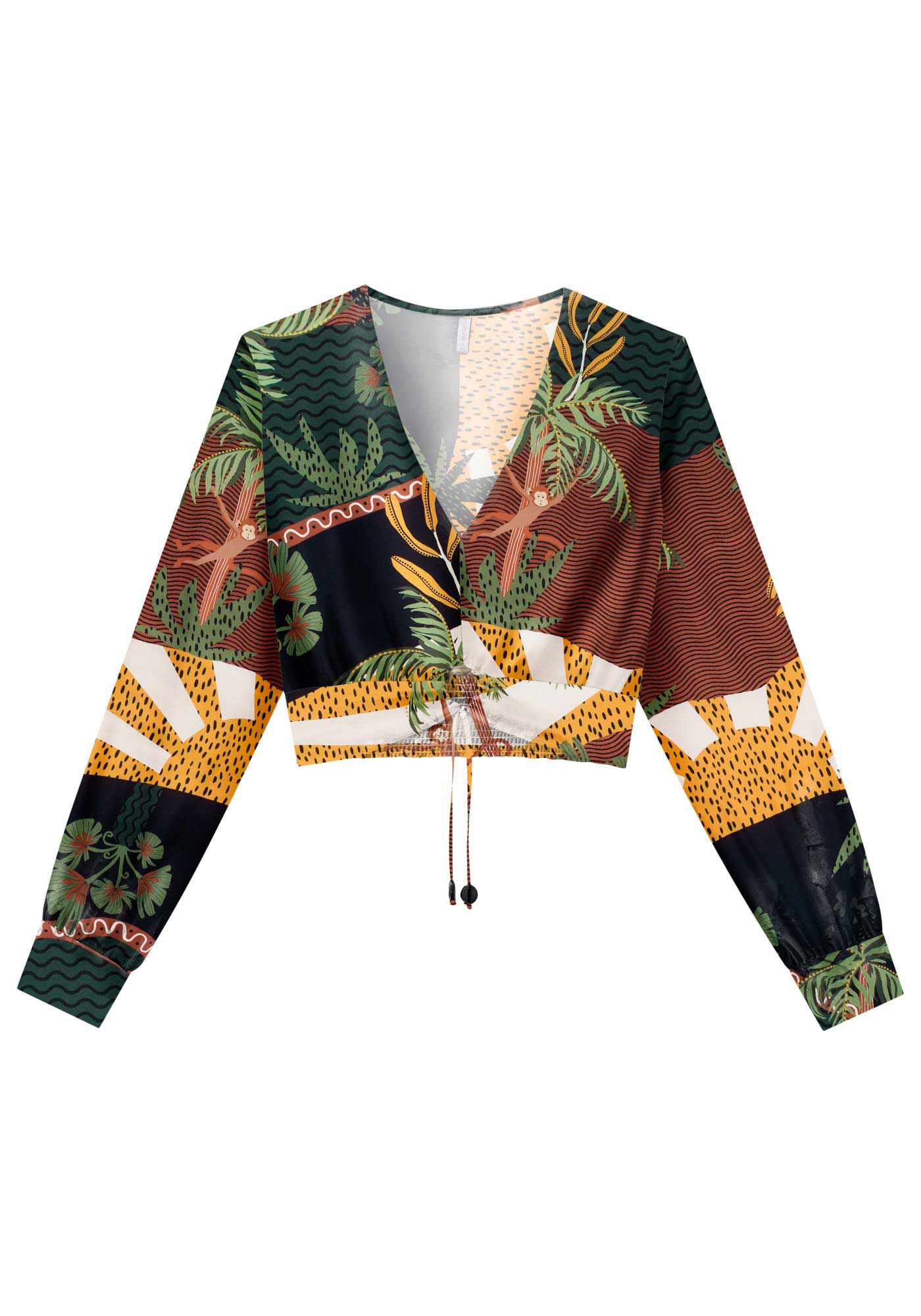 Blusa Manga Longas Cropped com Amarra&ccedil;&atilde;o, TRILHA, large.