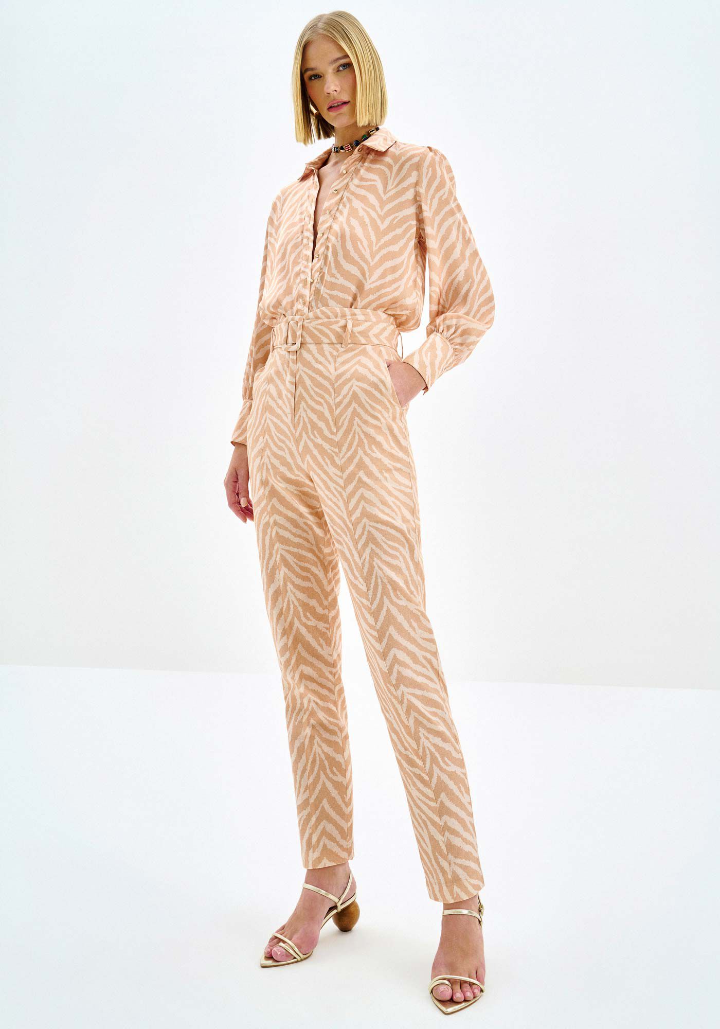 Cal&ccedil;a Reta em Linho Estampada com Cinto, ZEBRA, large.