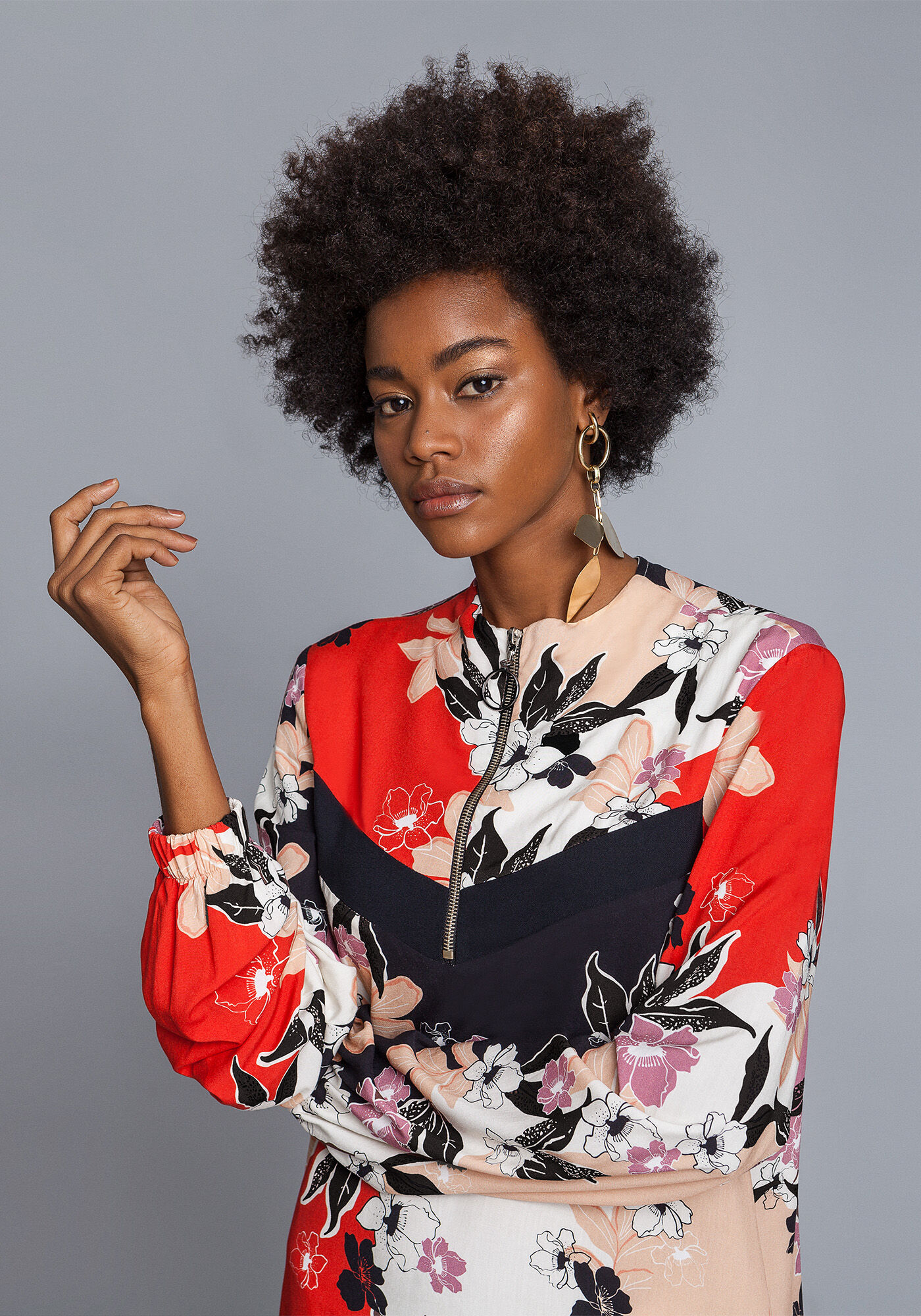 Vestido Gola Alta Z&iacute;per Estampa, , large.