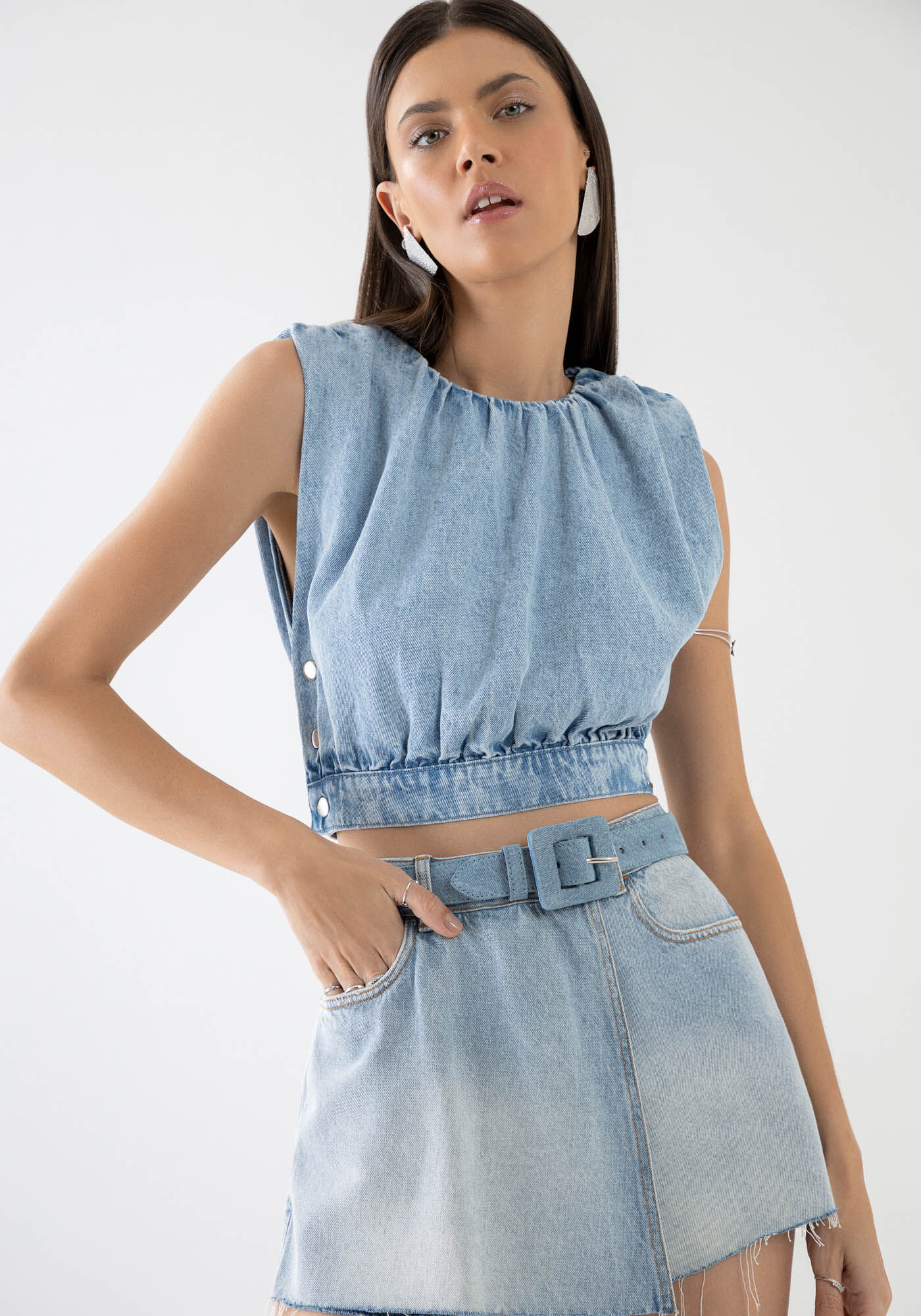 Blusa Jeans Muscle Tee Cropped, , large.