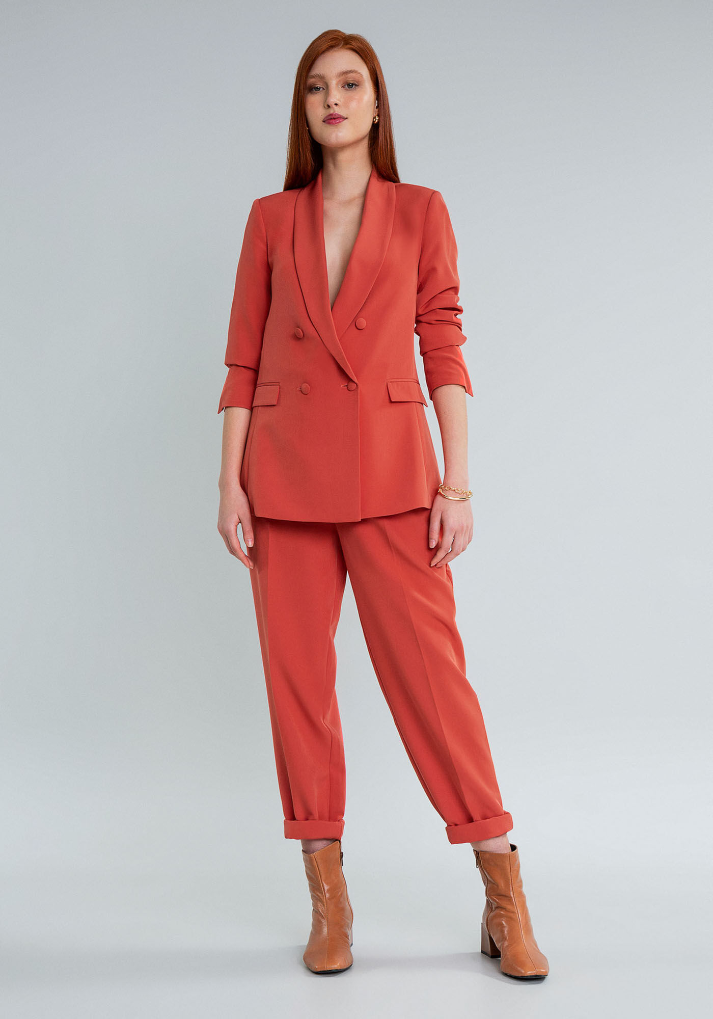 Blazer com Gola Bot&otilde;es, LARANJA, large.