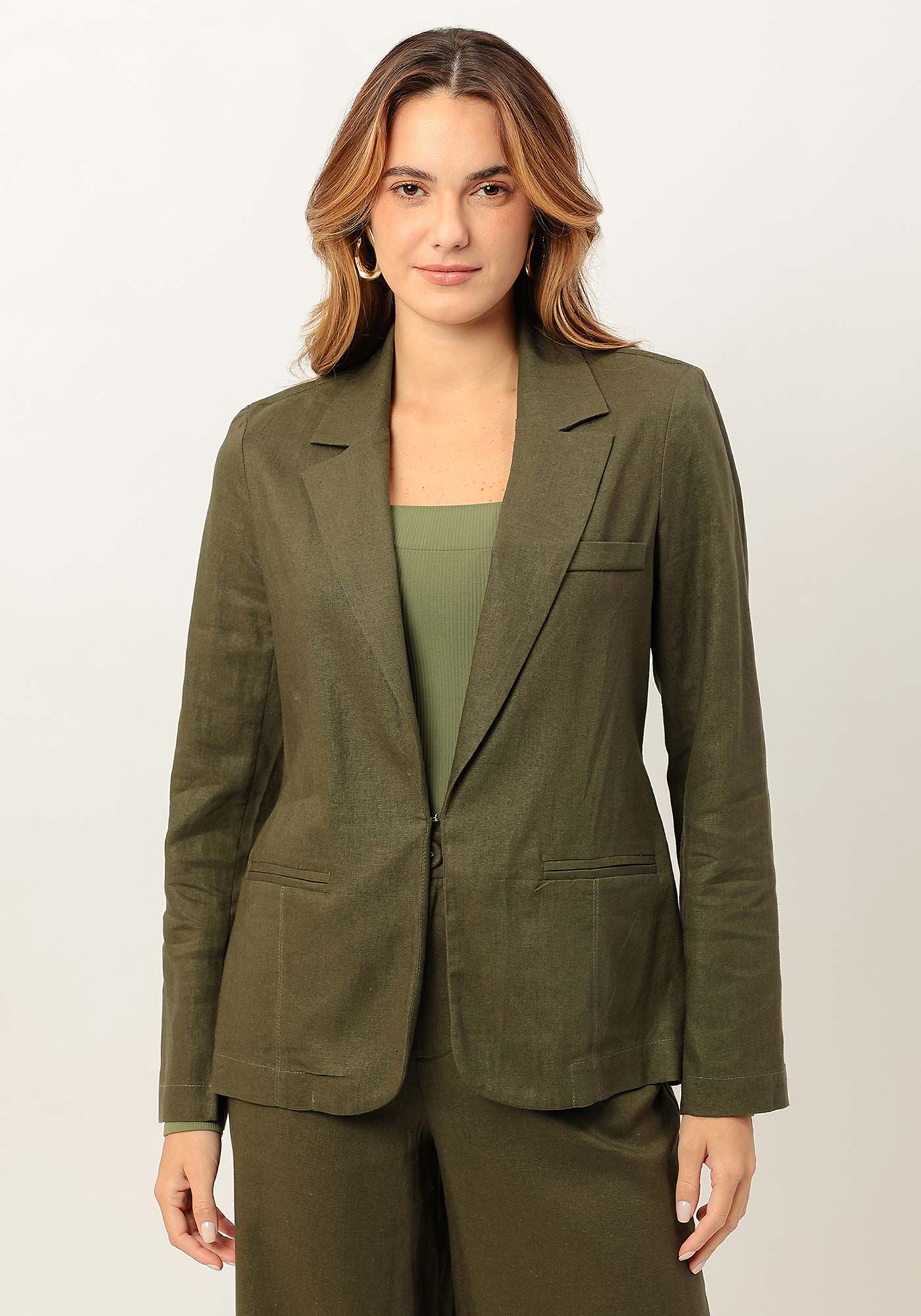 Blazer Alfaiataria em Linho com Bolsos, , large.
