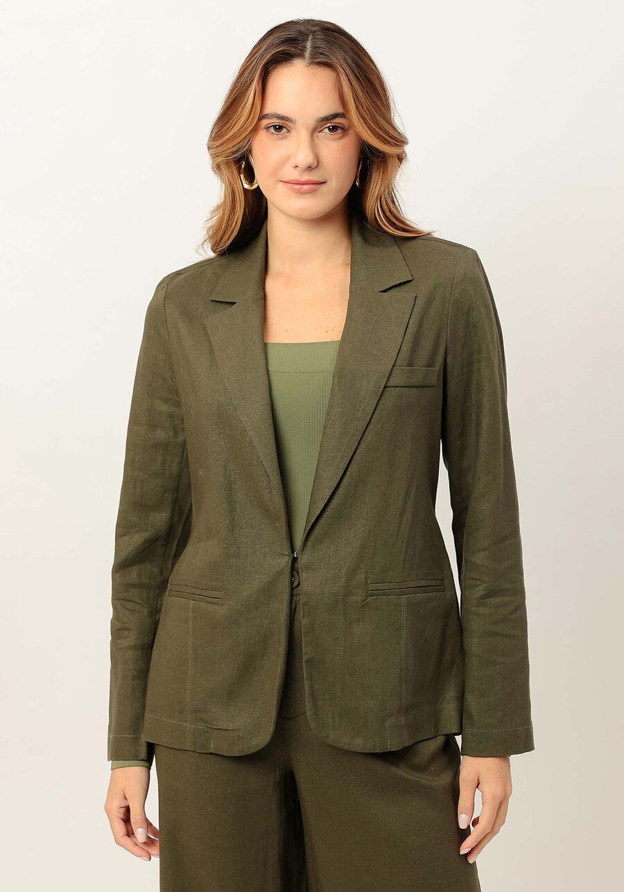 Blazer Alfaiataria em Linho com Bolsos, . Blazer Alfaiataria em Linho com Bolsos, , large.